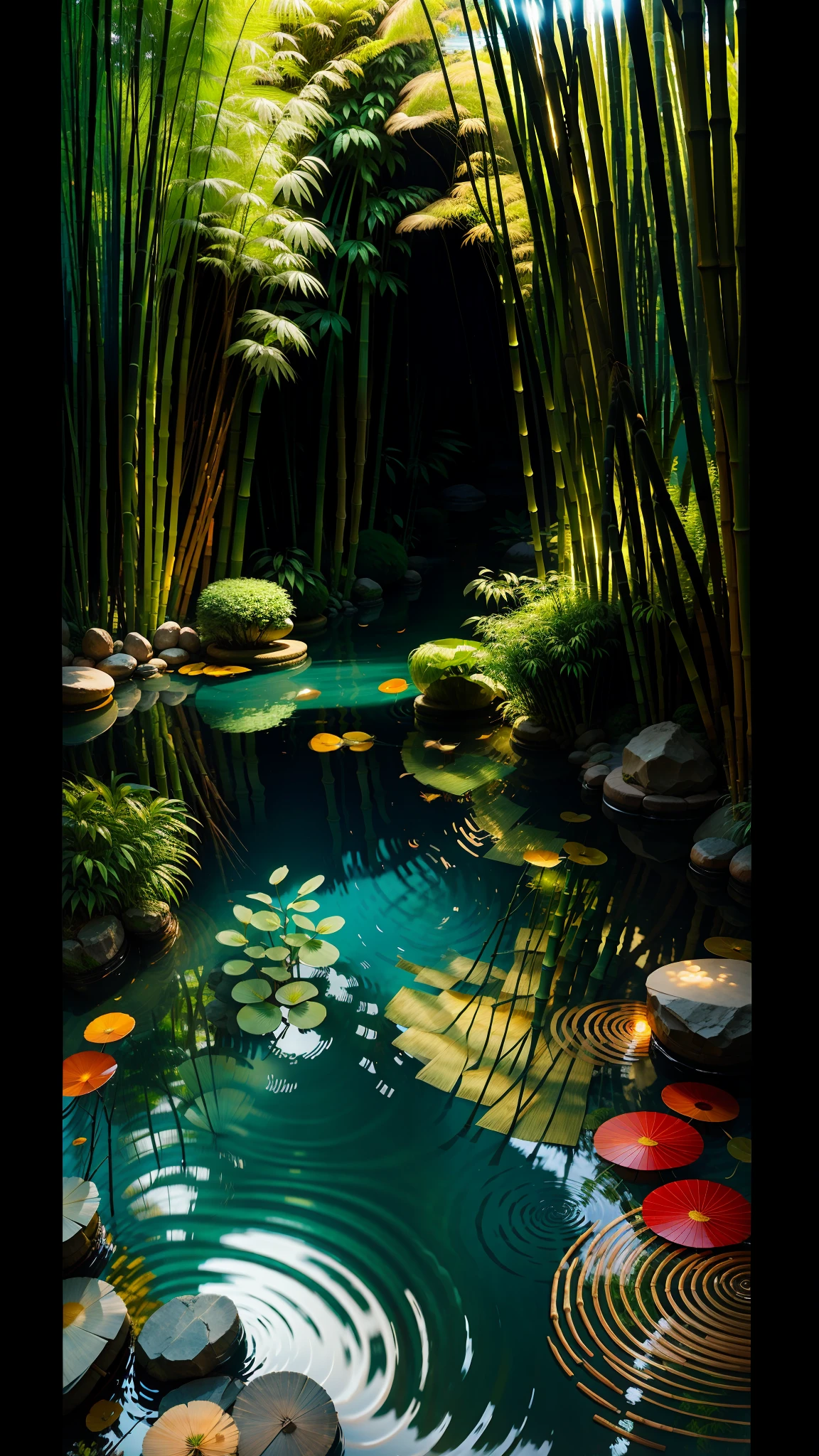 Bamboo Sea,flowingwater, idyllic scenery, Traditional Gangnam,High quality photos --AR --v 5