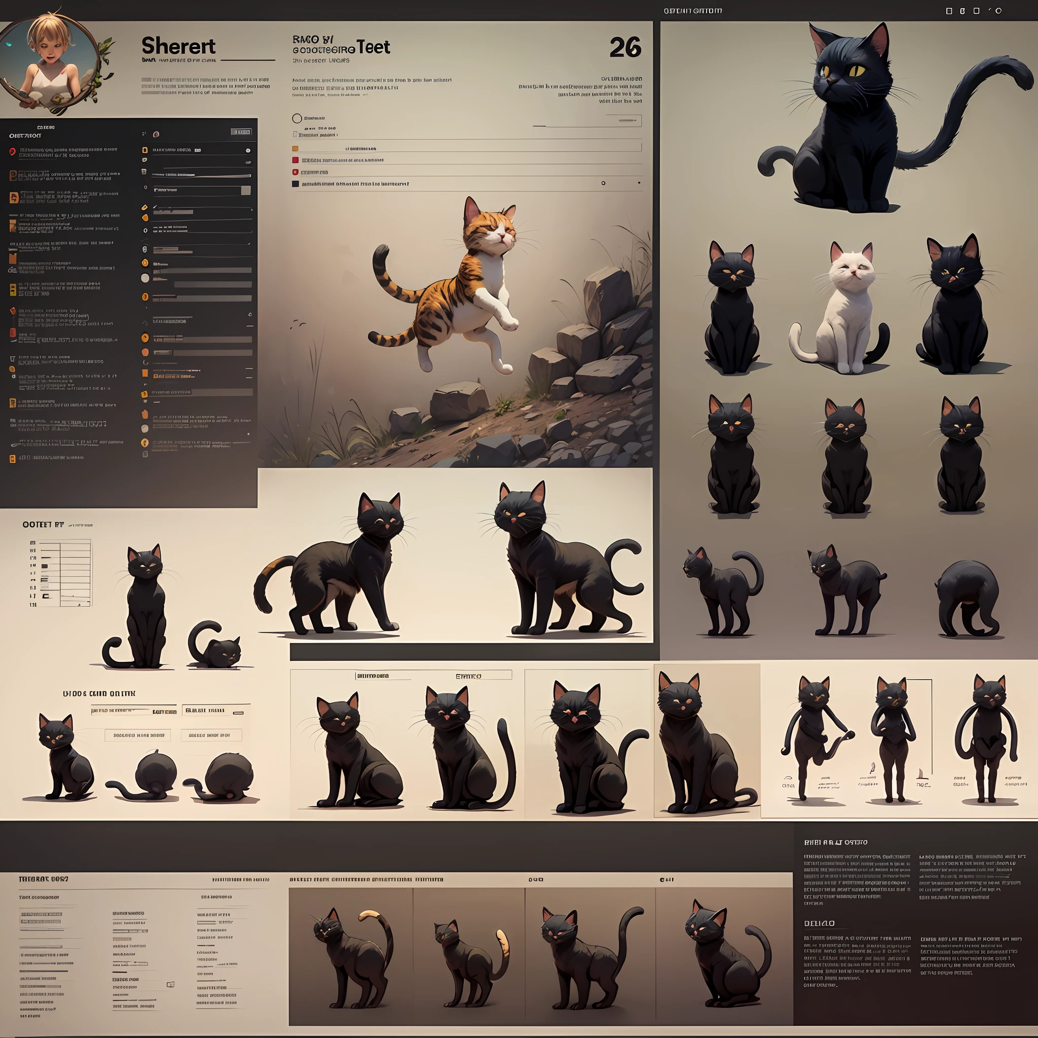 3:16 character sheet collage cat 2D different angles sitting, jumping, walking --auto