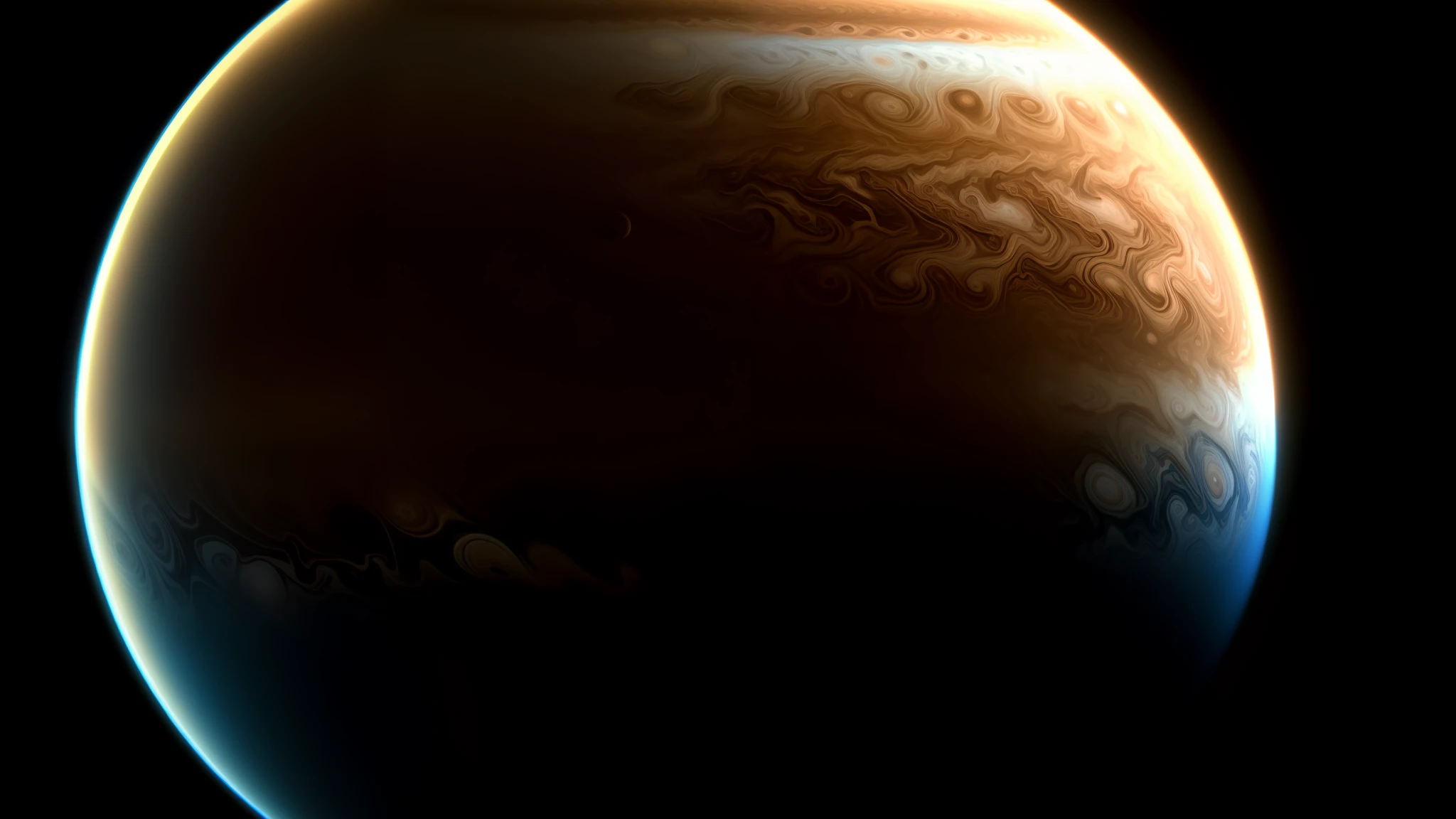 An award-winning masterpiece photo of the planet jupiter, 8k, (alta qualidade: 1.1), (cinematic feel: 1.1), sombras escuras e profundas , detalhamento incrivelmente intrincado, arte , (de perto: 1.1), (brilhantes de luz: 1.1), (chromatic aberration,: 1.2) fundo preto com luz flutuantes