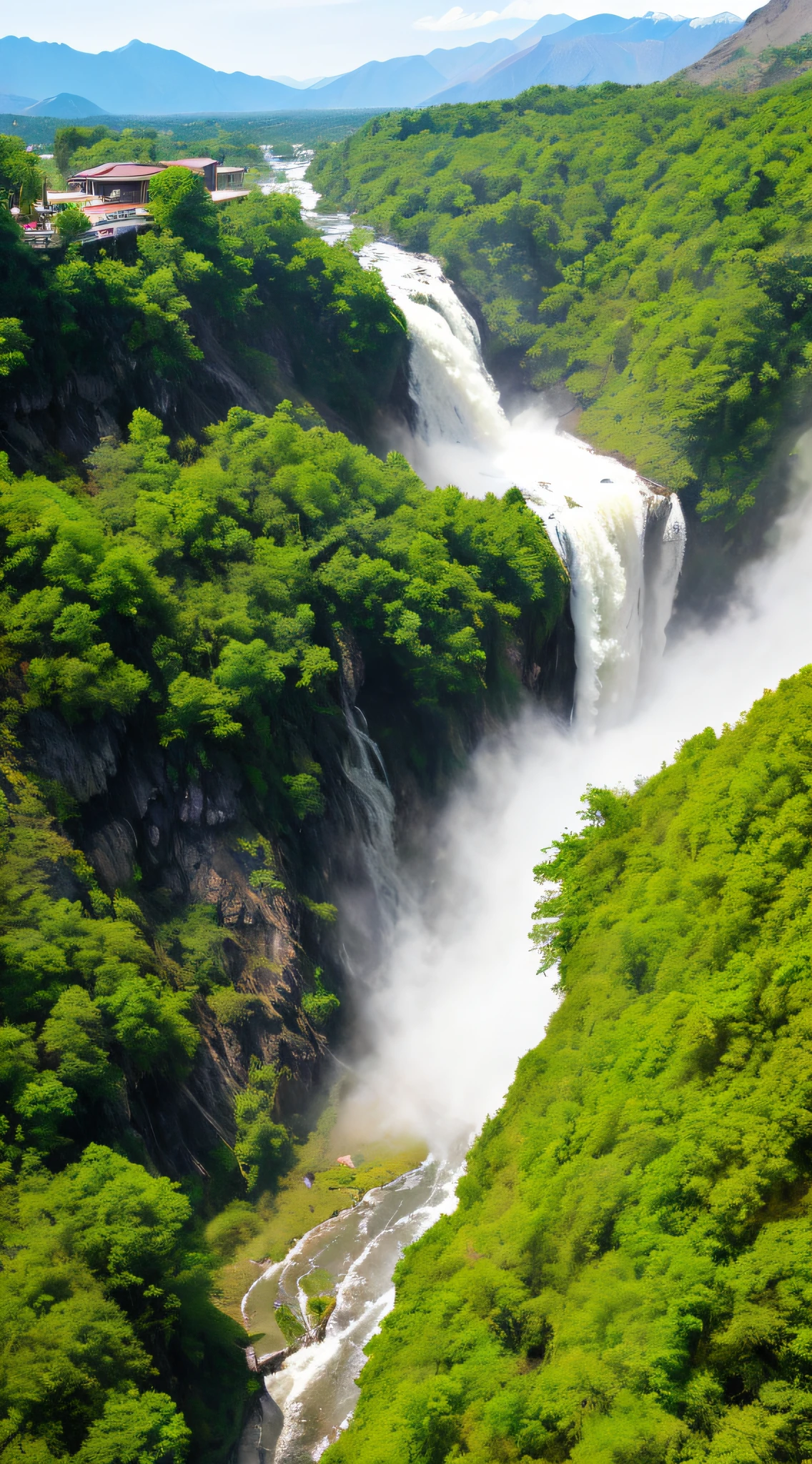 a closeup breathtaking photograph wallpaper of a tall majestic waterfall, beautiful forest, butterflies flying, insects flying, Kashmiri scenery, (Skardu:1.2) RAW, drone shot, wide shot, fog, helicopter shot, phone wallpaper
