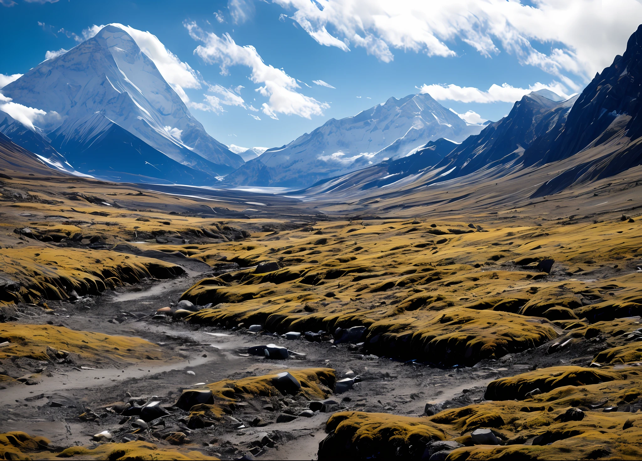 enviromentart, no humans, scenery, outdoors, rock, bird, sky, cloud, mountain, day, concept art,