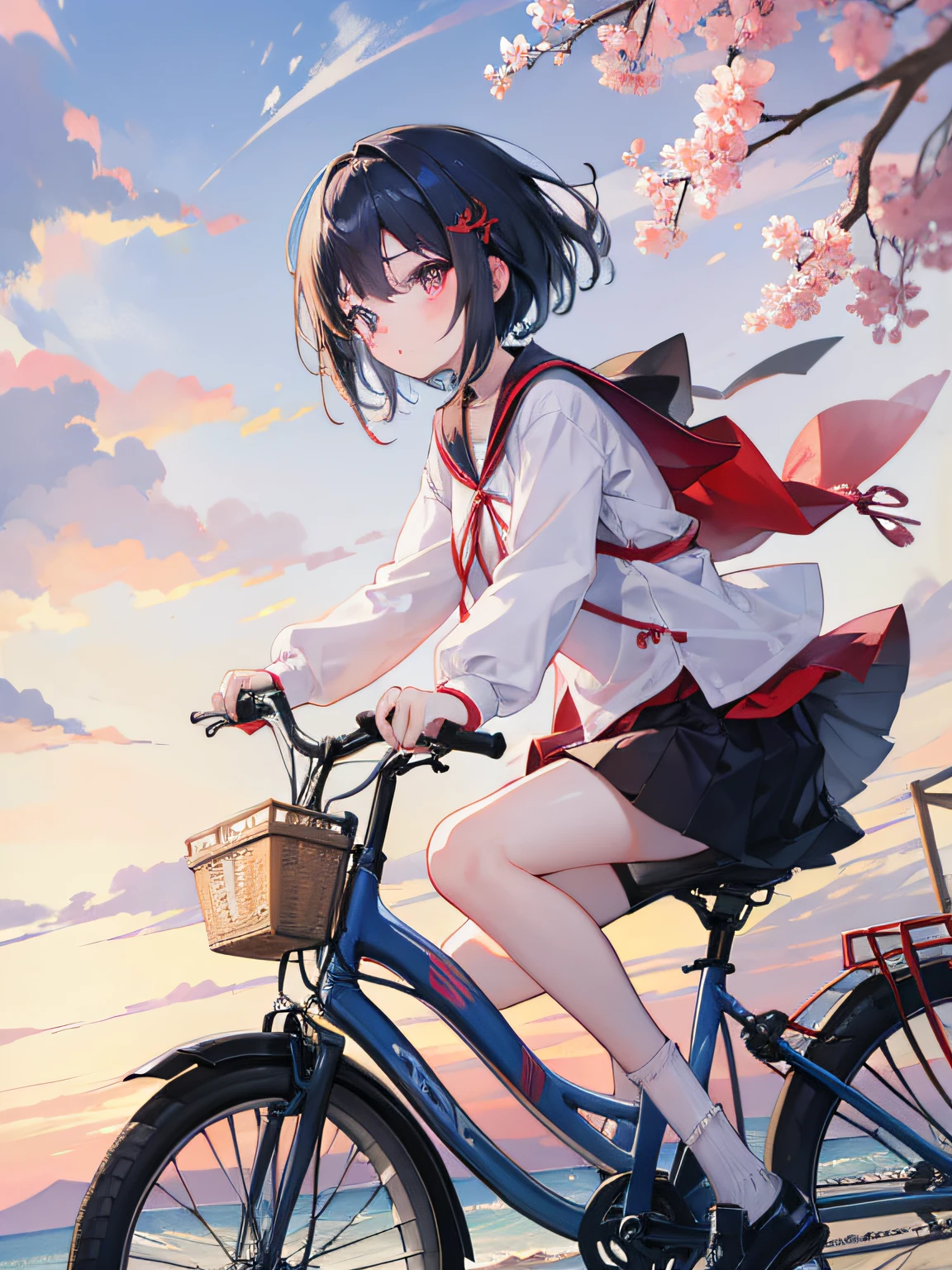 夏天、girl with、校服、bicycle、slope