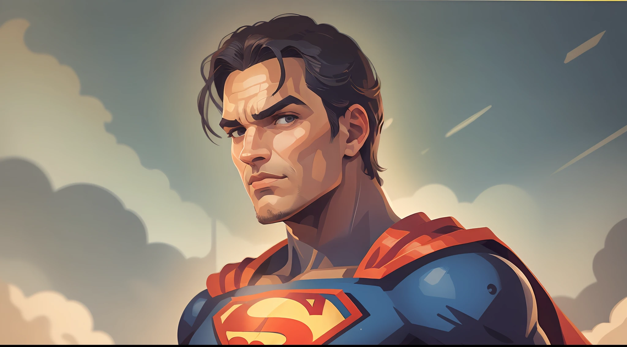 estilo Desenho SUPERMAN, Looking at the Viewer, Cartoon, corpo inteiro, Front view, detalhe do rosto , fundo branco