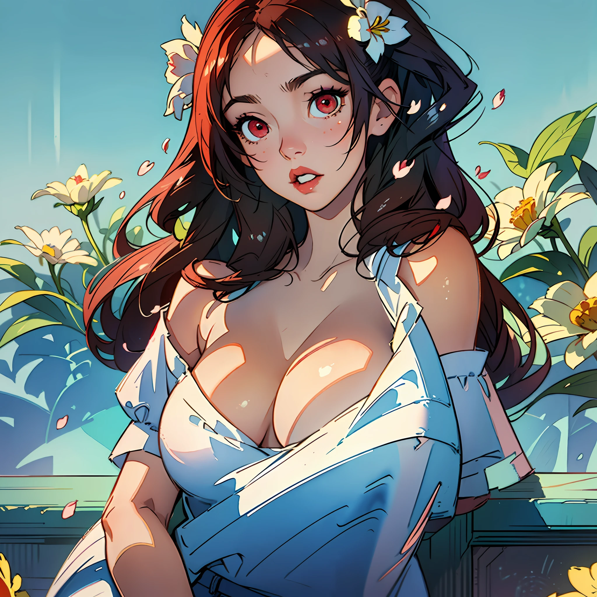 STYLE JKenneth Rocafort ::2.9 (masterpiece:1.2, best quality), (finely detailed beautiful eyes: 1.2), ((1girl Kelly Brook very beautiful woman BIG BREAST )), ((solo)), (red eyes:1.4), (finely detailed eyes and detailed face:1.3),), (with jeans and a white t-shirt or dress:1.3), (beautiful and clear background:1.2), (extremely detailed CG, ultra-detailed, best shadow:1.1), ((depth of field)), ((watercolor)), large breasts, bare shoulders, flowers and petals, beautiful concept illustration , (white background:0.5), (illustration :1.1), (extremely fine and beautiful:1.1), (perfect details:1.1)
experience