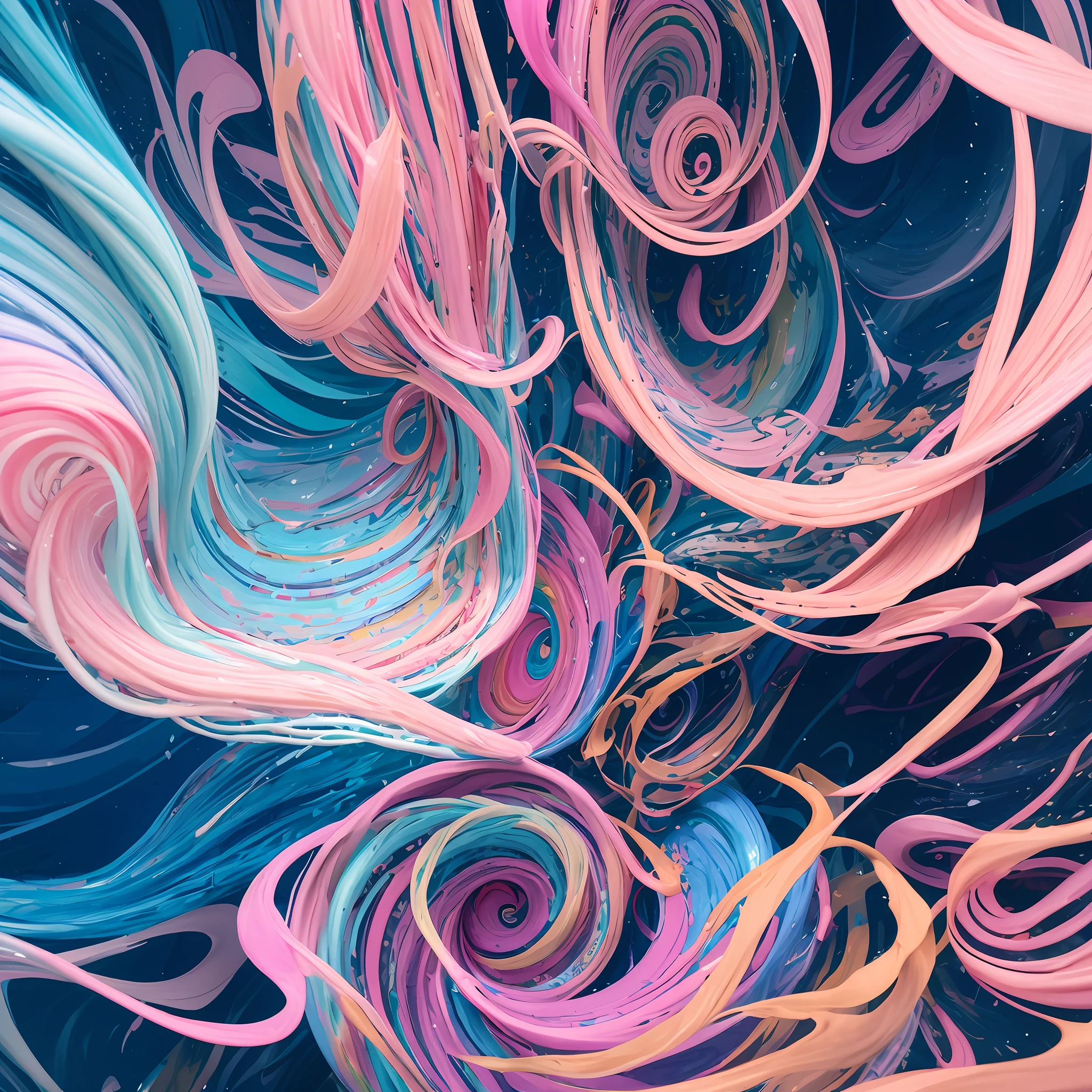 There is a painting of pink and blue swirls, intricate flowing paint, Blue and pink, pink and blue color, swirling paint colors, Blue and pink splashes, digital art 4k unsettling, swirling paint, vibrant digital painting, flowing tendrils, Vortex tubes, colorful swirls of paint, Digital painting | Intricate,llight rays,brightly,at ease