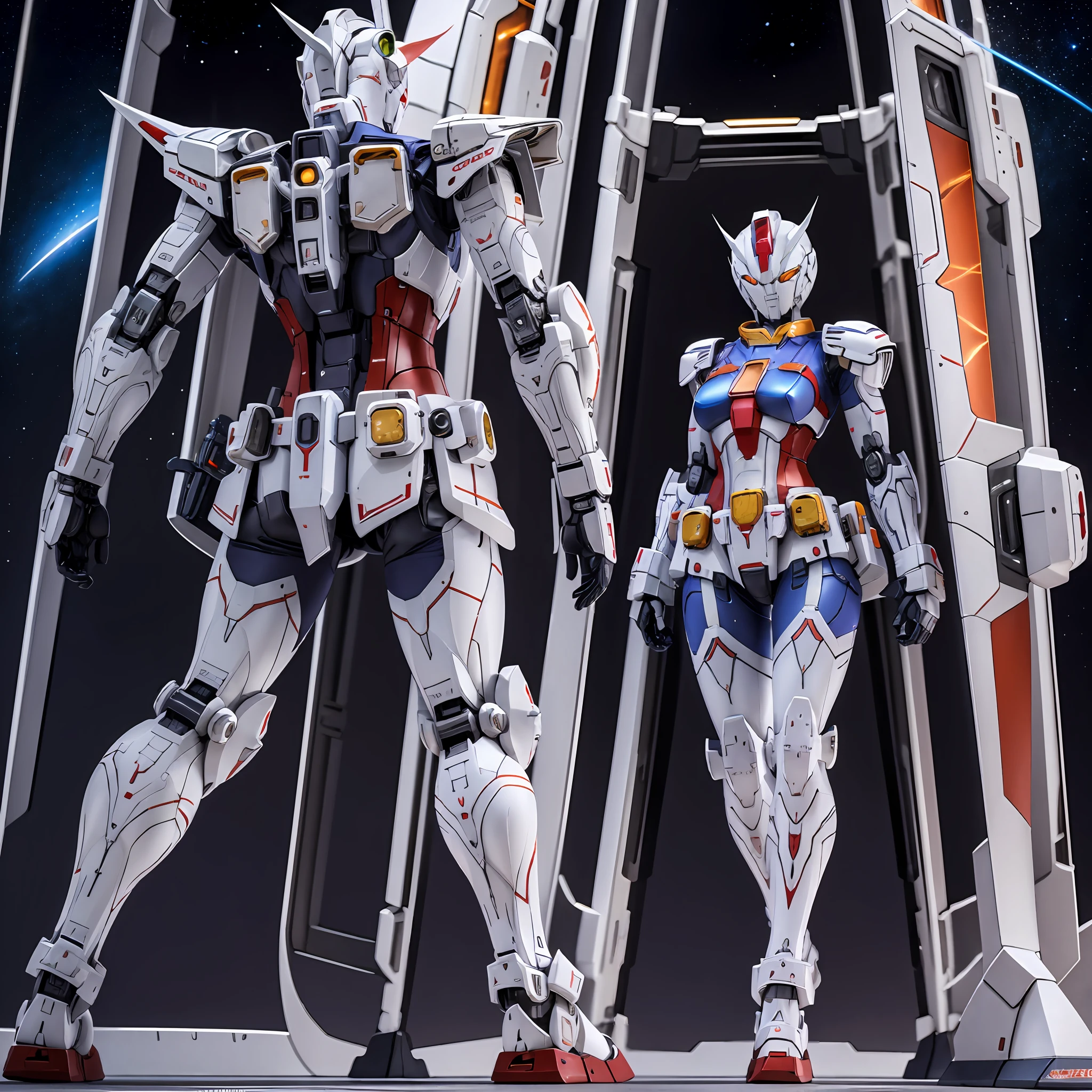 The Cyberarmor Ultraman Empress is spreading her wings of light in outer space, preparing to leap,The Cyberarmor Ultraman Empress in the shot has an ethereal and graceful posture,Stretch out the light wings is magnificent,Cyberarmor Ultraman Empress has a sexy and atmospheric figure,K-cup teardrop-shaped giant tit chest tears the armor apart, making her sexy sex characteristics obvious body particularly attractive,She was facing the unfolding portal,Behind you is a bright starry sky,At your feet is the planet Cyber,A glorious body cloaked in space rays,A pair of huge heterochromatic eyes of Kaziran,Those eyes had gemstone pupils with dreamy fire,The sexy and tight waist and abdomen line is sexy and graceful,Cyber Armor Ultraman Empress Beauty collarbone connects to slender shoulder arms,The Gothic maid had graceful hands that were ergonomic and physiologically normal,Knee-high fishnet sock armor on his legs,Wearing Skyscraper Heels armor on his feet,The Gothic maid had no fat all over her body,And the funnel shape is slim at the waist,The buttock armor looks rounded and sexy,Slim mechanical beautiful legs are super slender,Gorgeous mech liveries and pulsed light strips give her a futuristic mechanical aesthetic,Use Midjourney's advanced stroke tools and experiment with different color palettes and strokes to reveal and improve clarity and detail,The starry sky element that shows the background uses hash power to compose the sexy mechanical shape of various parts of the body of the Cyberarmor Ultraman Empress,Improve image quality and clarity,Cyberarmor Ultraman Empress is a mechanical desire trait that coexists with mechanical and sexy,The result is incredible detail throughout the picture。Use Midjourney's advanced brush tools and experiment with different color palettes and texture tools, stroke tools, material packs, character expression tools, and show and enhance the sexy elements in your scene,The result is an incredibly premium quality to the entire picture。Us