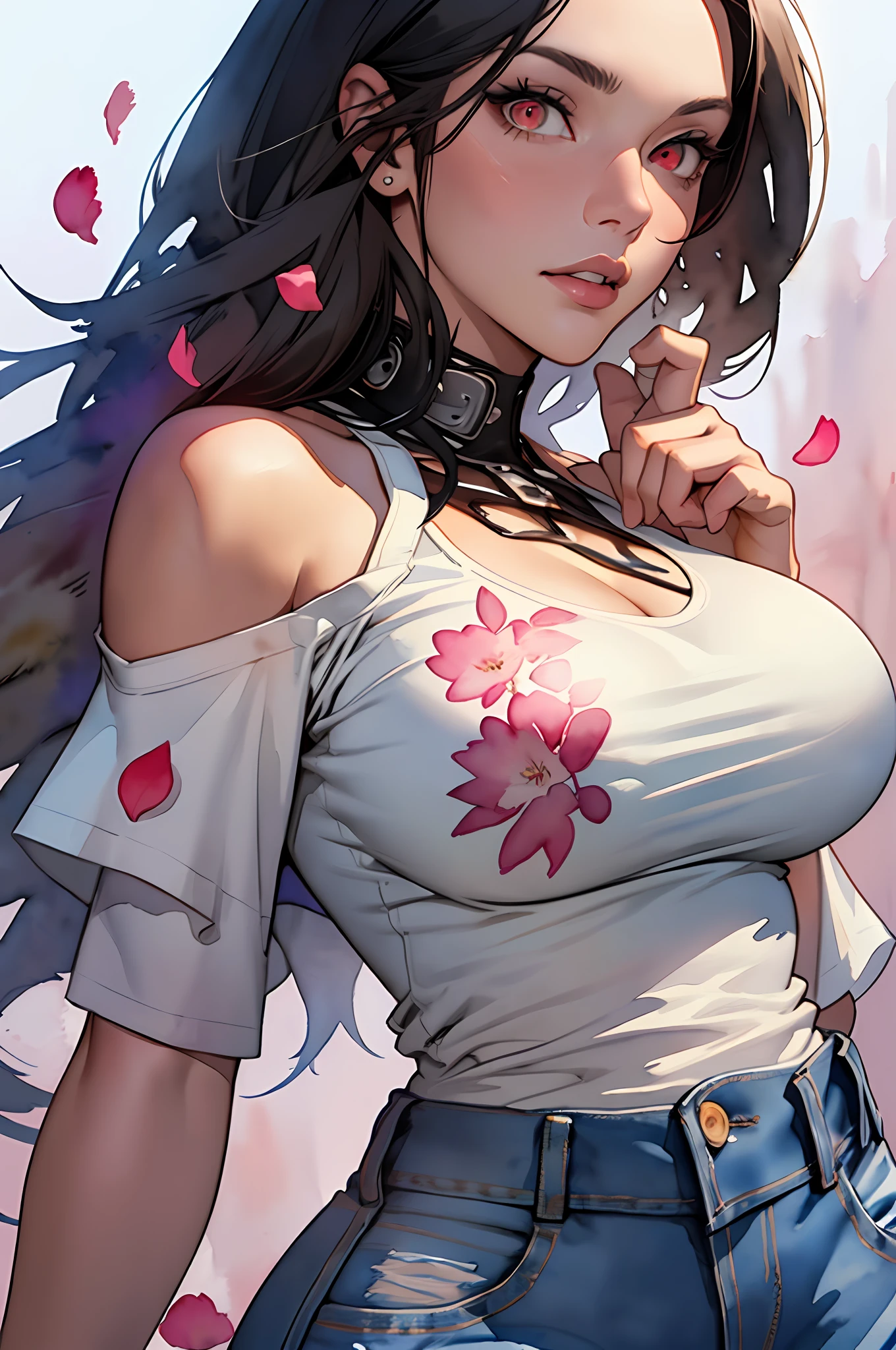 STYLE JKenneth Rocafort   ::2.9 (masterpiece:1.2, best quality), (finely detailed beautiful eyes: 1.2), ((1girl Kelly Brook very beautiful woman  BIG BREAST )), ((solo)), (red eyes:1.4), (finely detailed eyes and detailed face:1.3),), (with jeans and a white t-shirt or dress:1.3), (beautiful and clear background:1.2), (extremely detailed CG, ultra-detailed, best shadow:1.1), ((depth of field)), ((watercolor)), large breasts, bare shoulders, flowers and petals, beautiful concept illustration , (white background:0.5), (illustration :1.1), (extremely fine and beautiful:1.1), (perfect details:1.1)
experience