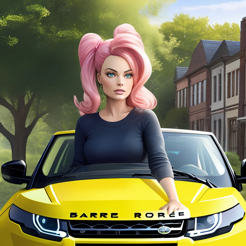 Barbie, Margot Robbie, in  land rover evoque pink, 8k ultra hd, white background --auto --s2