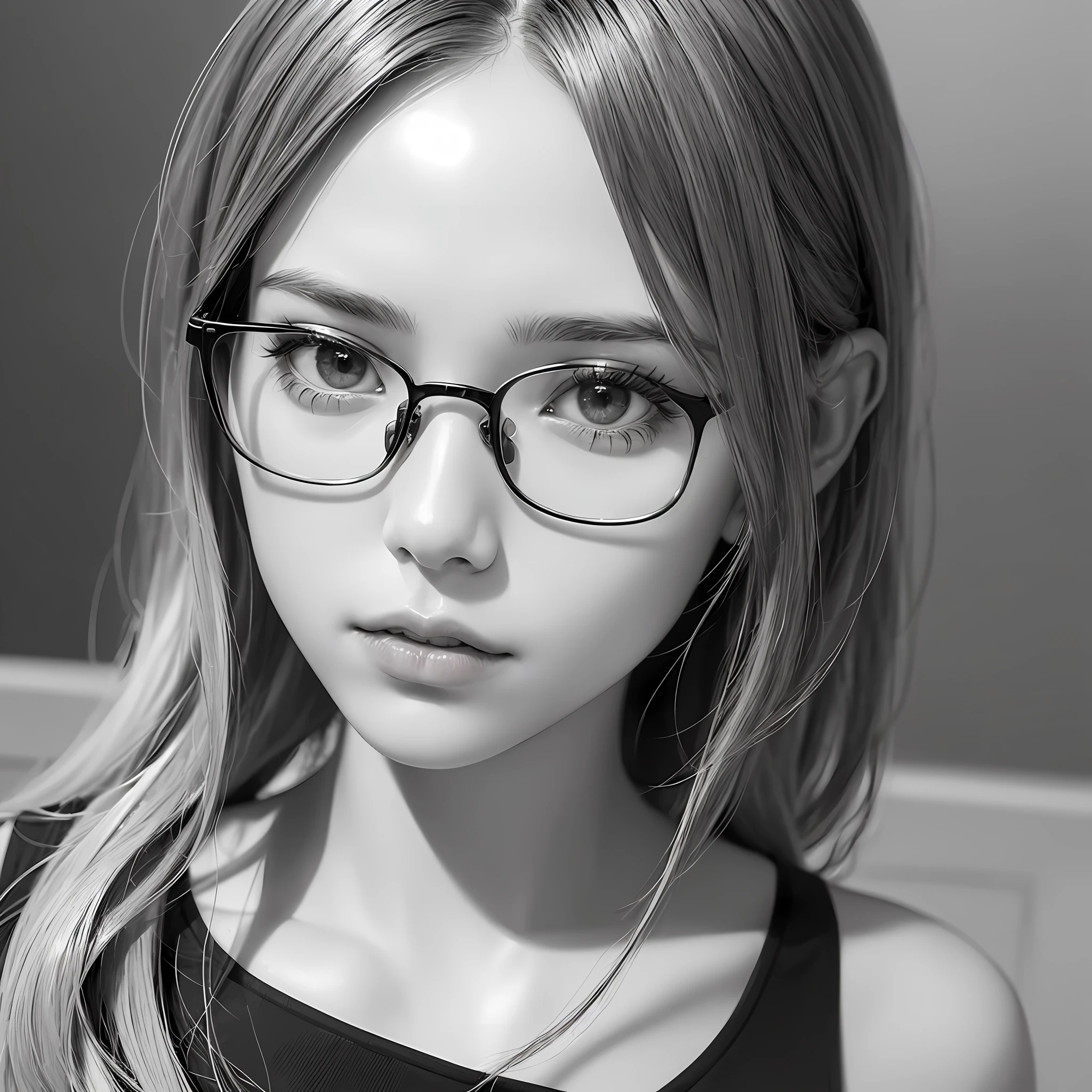 quality：k hd/4K/8K
Painting style：Sketch style/Fresh and elegant/montage/Graphite wind
26-year-old female，wears glasses，Thin，Black and white
