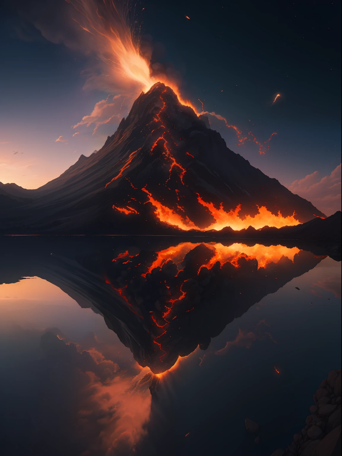 masterpiece、best qualtiy、Stunning reflections、Best reflection ever。 (Highly detailed CG Unity 8K wallpapers)、(top-quality)、(The best illustrations)、(Best Shadows)、Volcano theme with natural elements、flowing lava、The lock is、Surrounded by delicate rocks and hot air、Erupting volcano、(Natural elements)、(Particle effect)。 、Isometric 3D、Octane Rendering、lay tracing、ultra-detailliert、The work of the photographer