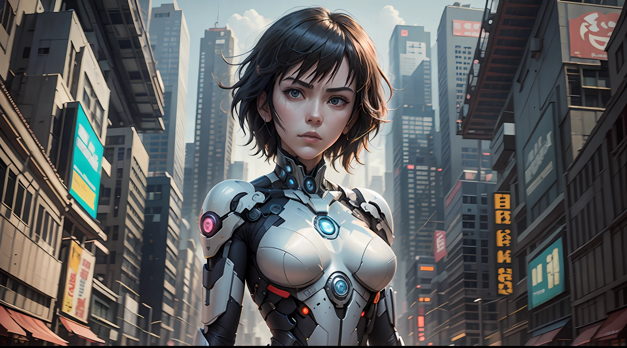 ghost in the shell kusanagi corpo escultural, numa maquina com cabos e fios ligados,