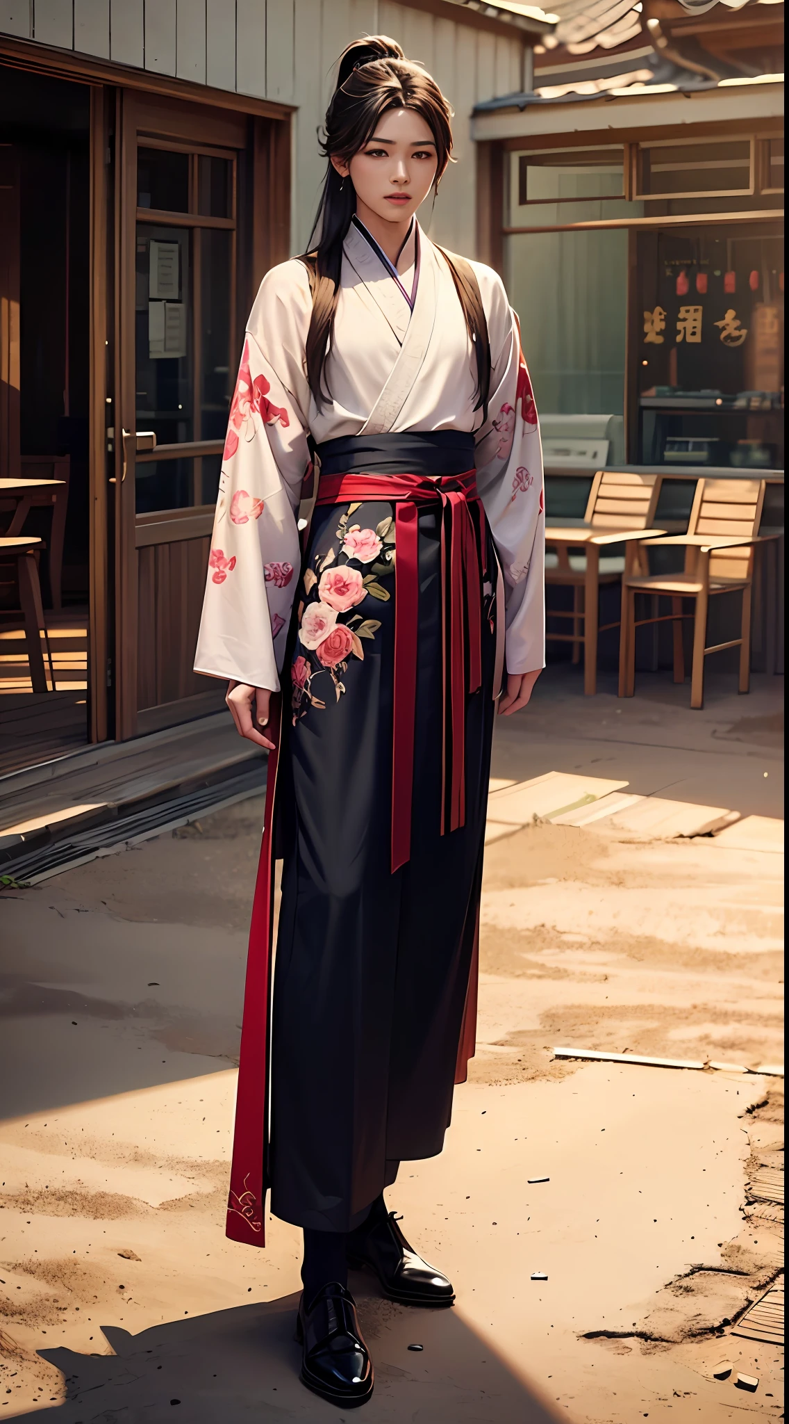 private parts,超高分辨率(8k),(tmasterpiece:1.2,best qualtiy),(realisticlying:1.2,finedetail),full body detailing,detail in face(Detailed textures、patterned、Hanfu),🌟Super handsome male protagonist,Long hair and high ponytail。