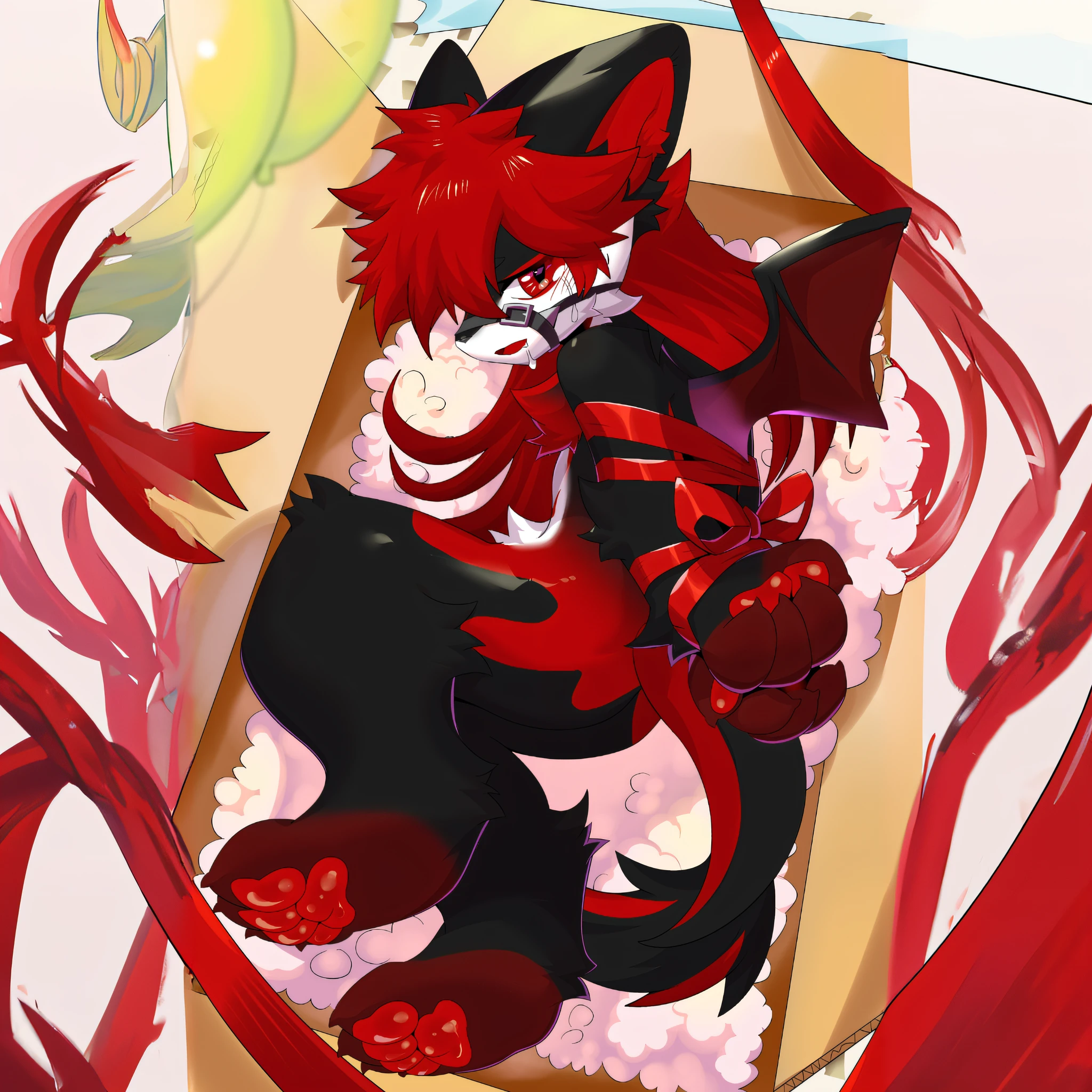 Anime - style picture of a red-haired girl with a black tail, red scales on his back, commission on furaffinity, gorgeous werefox fursona, dapper dream demon, full resolution, Furry art!!!, furry furaffinity, furaffinity commission, commission for high resolution, mika kurai demon, covered in red slime, crimson themed