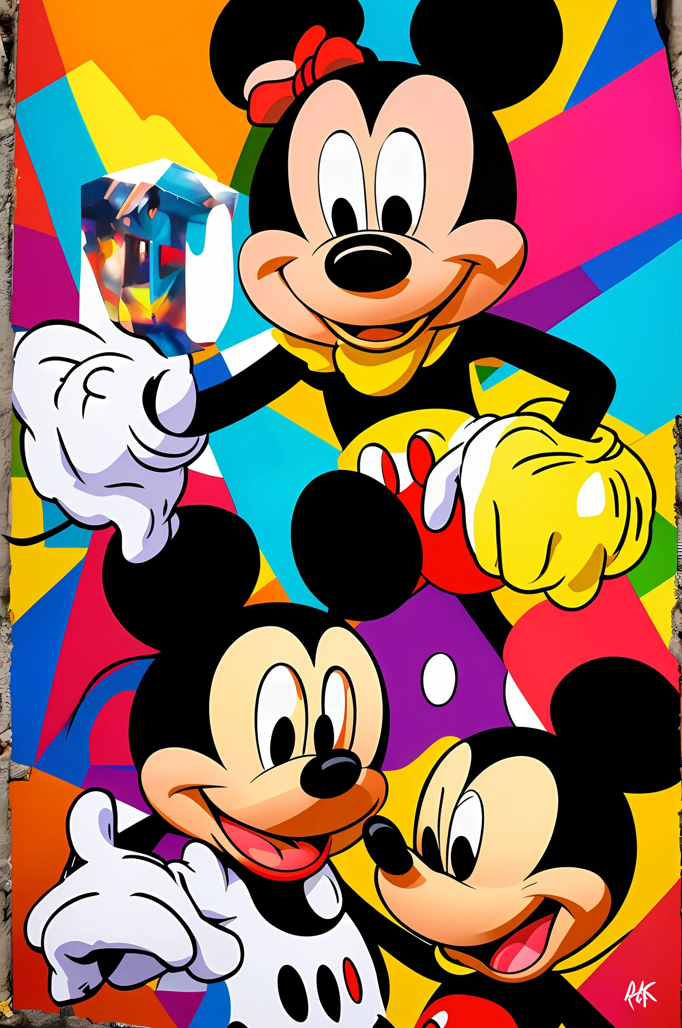 (Mickey mouse Disney ), Eduardo Kobra acolchoamento ,multidimensional geometric PORTRAIT wall, arte, chibi,
yang08k, lindo, colorido,
obras-primas, qualidade superior, melhor qualidade, arte oficial, beautiful and aesthetic, --auto