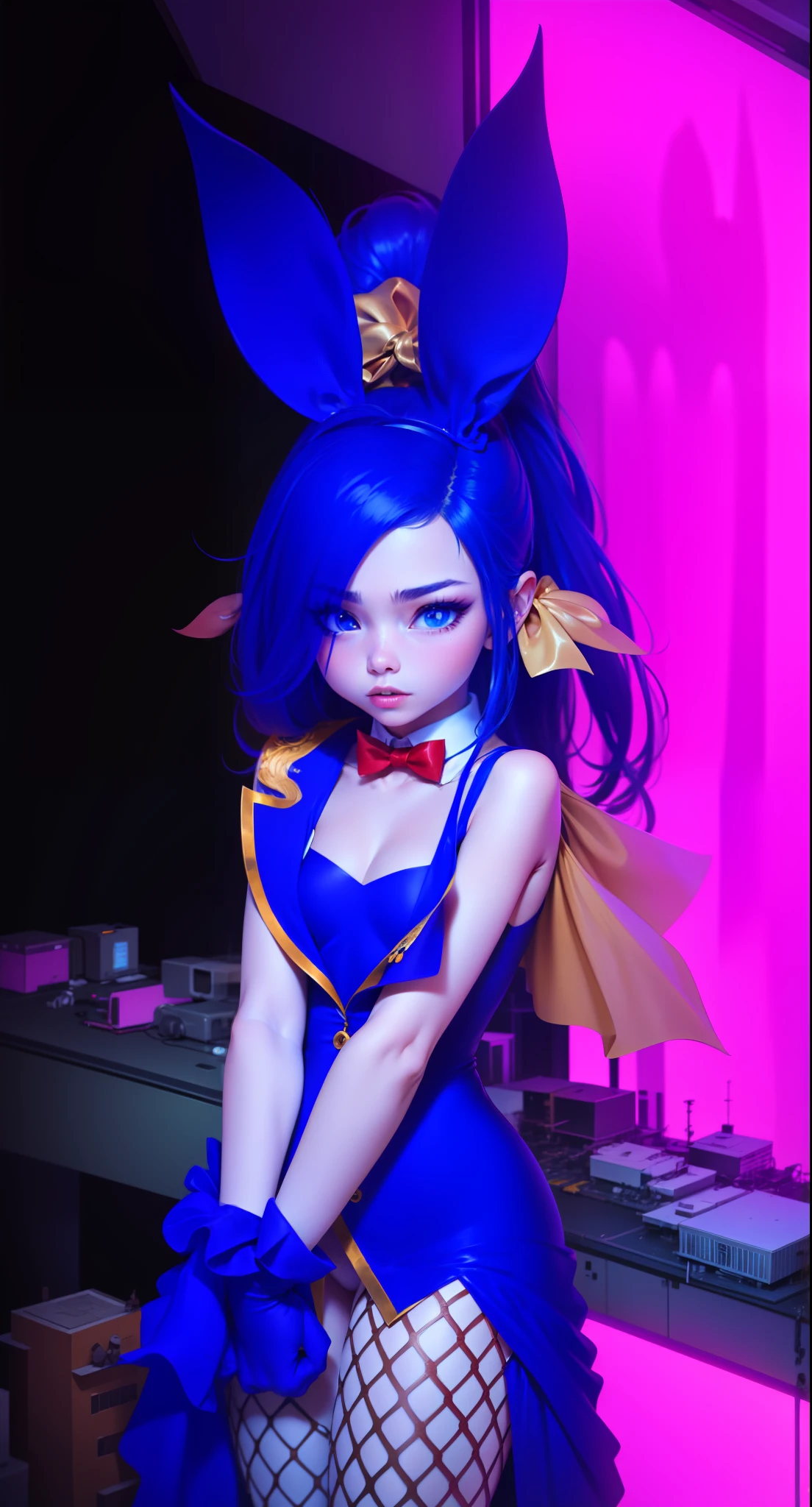 8K, high precision, animation, married woman, beautiful, small face, clean, bright, highlights in eyes, sexy, erotic, beautiful line drawing.
Light blue skin, bunny girl, bunny suit,
