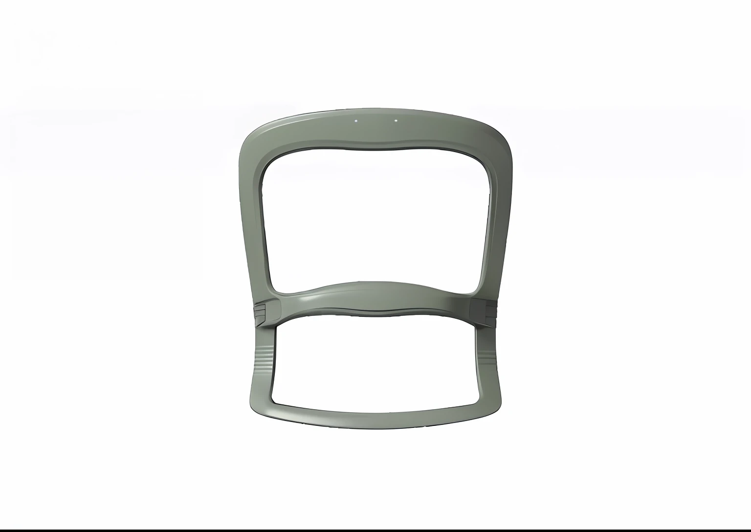 There is a gray plastic chair,There is a seat on it, The face covers half the frame, top angle view, visor screen for face, grey metal body, Iron frame, center framing, 3d product, bottom - view, back arched, VTM, steel gray body, center frame medium shot, Bottom view, wide frontal view, Head and upper body in the frame