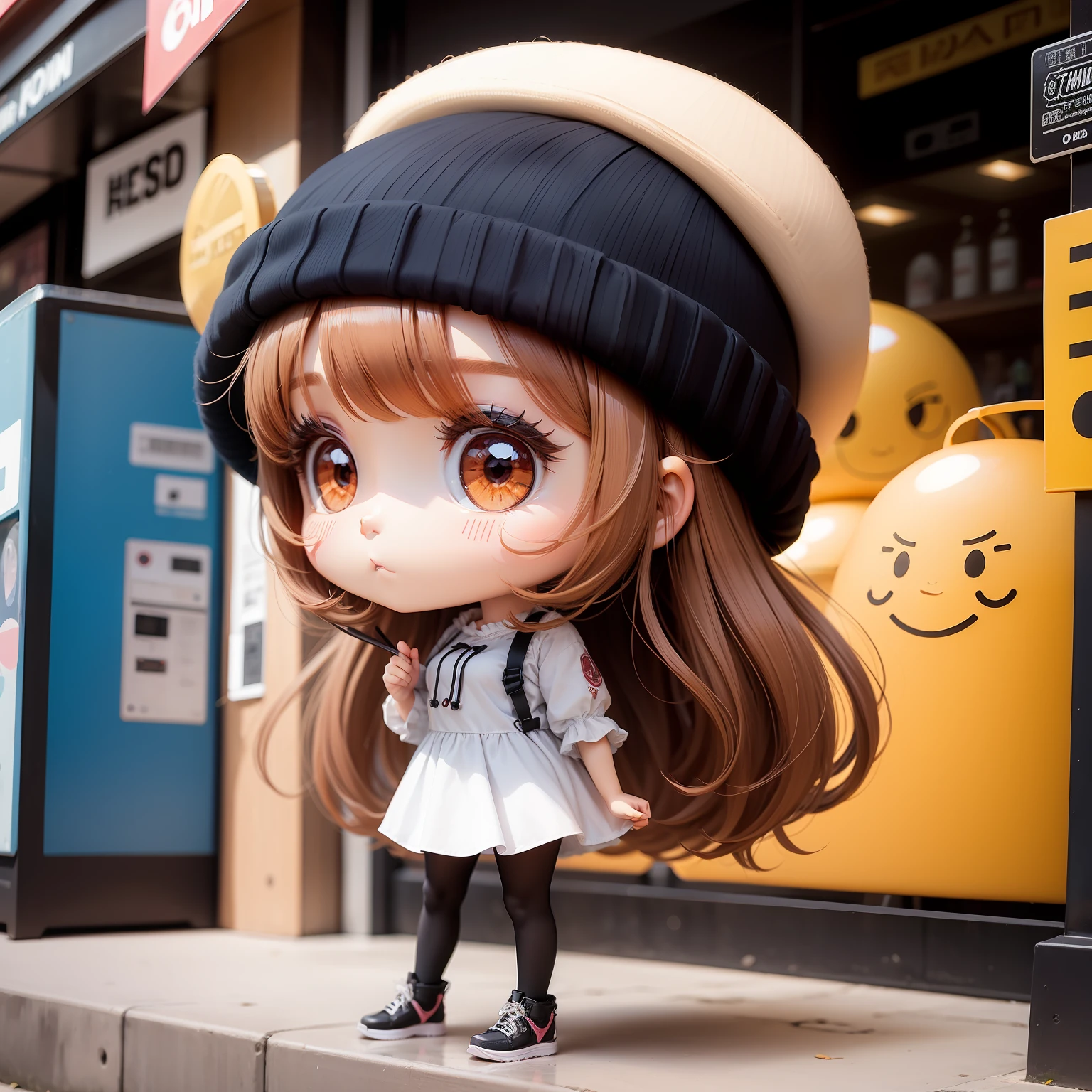 1 girl with hat，chibi girl，Plastic OOD，Full body like，Moe new big head