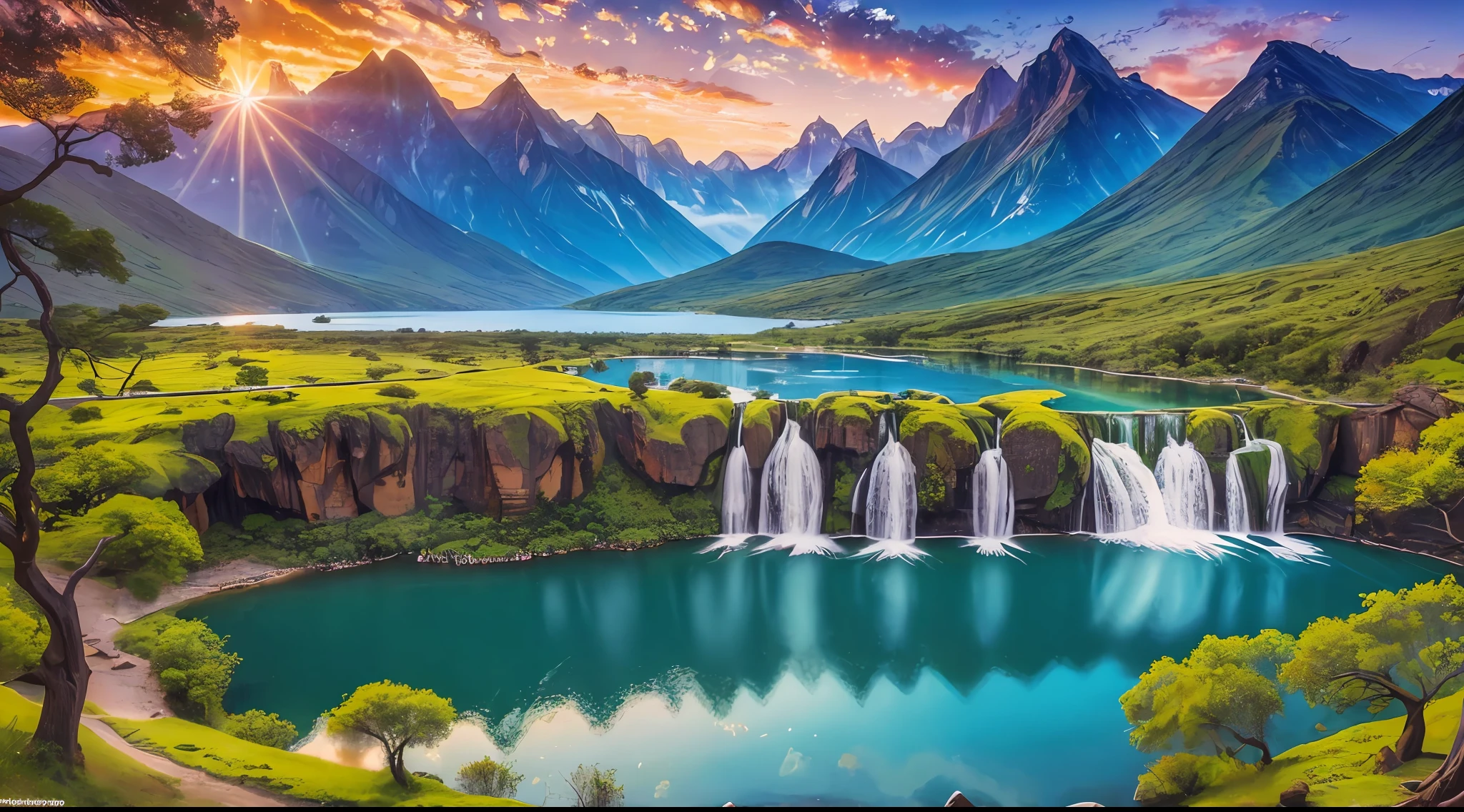 ((best images quality)), ((tmasterpiece)), ((meticuloso)), scenecy, photography of, Ultra photo realsisim, Scenes of nature, Magnificent and magnificent mountains, Verdant forest, Rushing waterfalls and crystal clear lakes, Colorful sunsets and sunrises, Vast grasslands and golden deserts, Milky Way and meteor showers under the stars, Showcasing the magnificence and mystery of nature, (oil painted:1.2), (nature's beauty:1.1), (It's like a picture scroll:1.1)