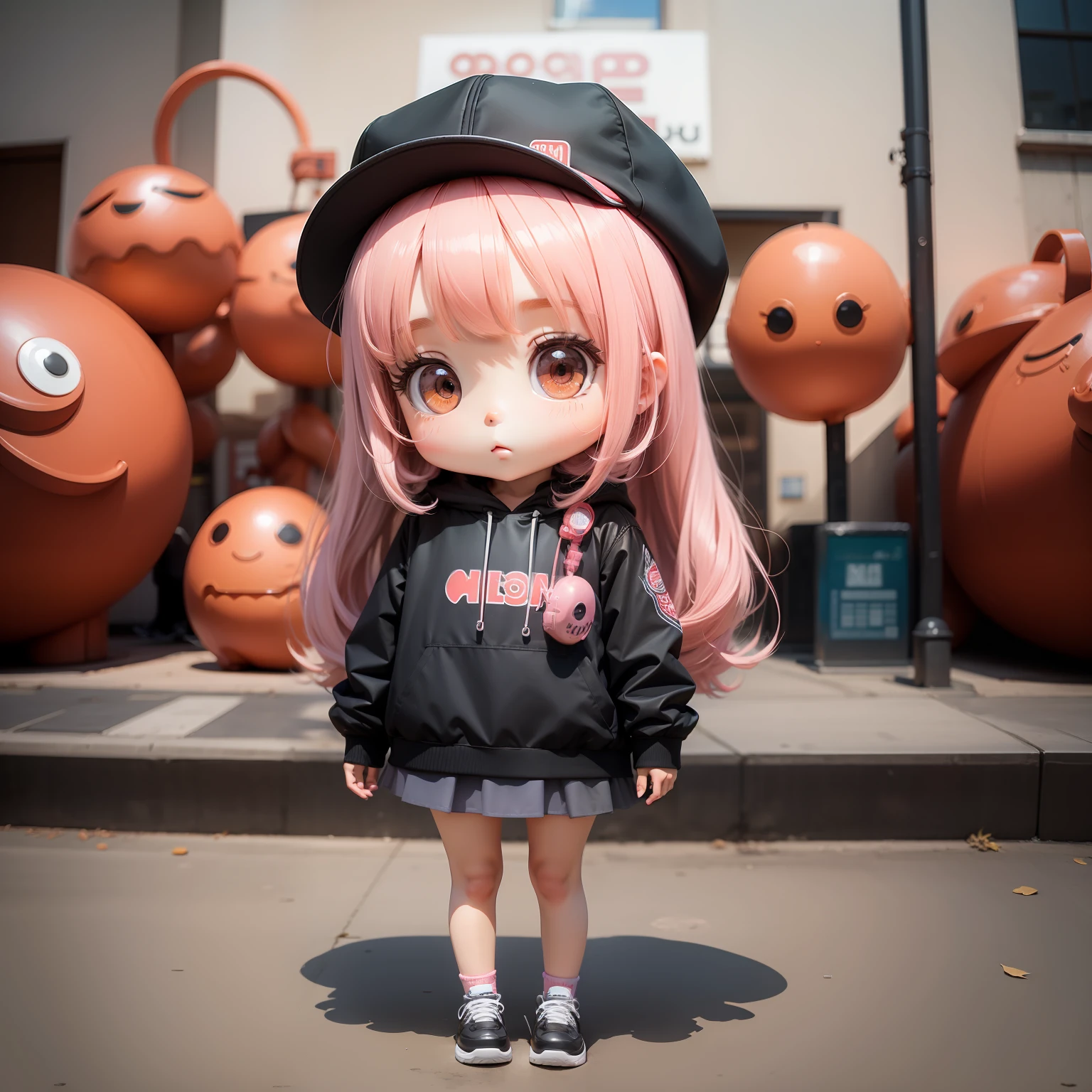 1 girl with hat，chibi girl，Plastic OOD，Full body like，Moe new big head