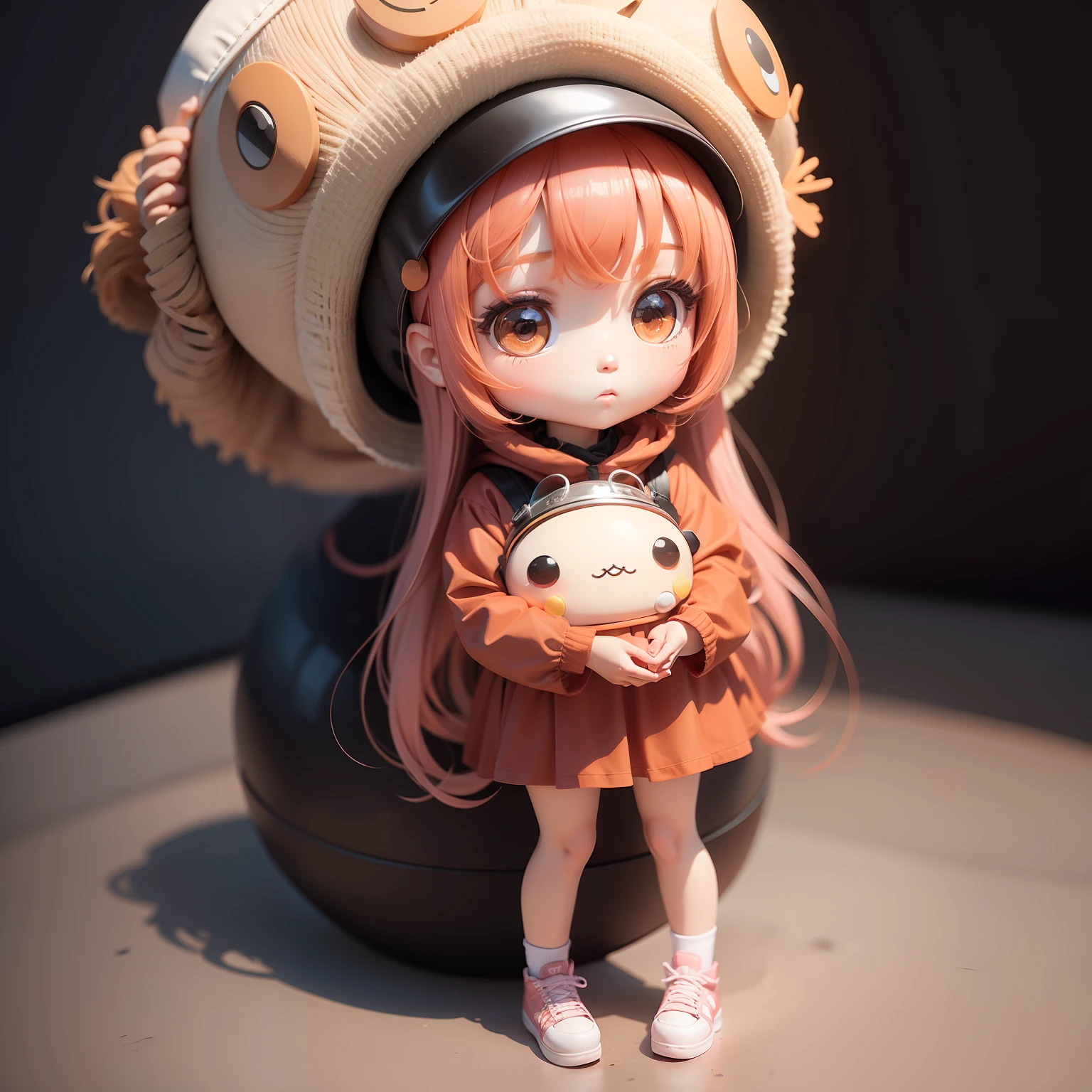 1 girl with hat，chibi girl，Plastic OOD，Full body like，Moe new big head