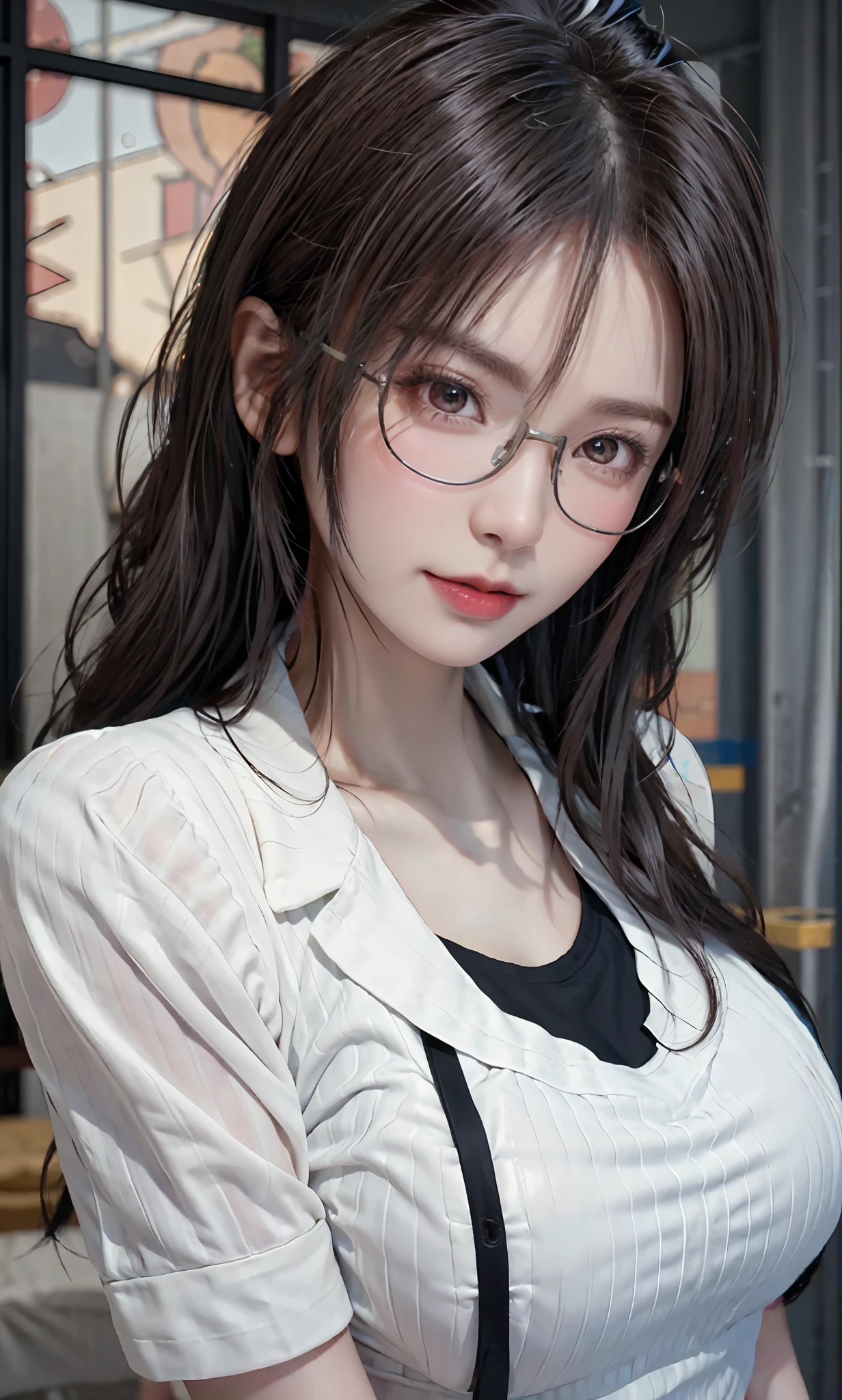 （RAW photos：1.2），high high quality，Beautiful Meticulous Girl，nurse woman，Highly detailed eyes and face，beatiful detailed eyes，hugefilesize，A high resolution，8k wallpaper，finely detailled，Highly detailed stock code uniform 8k wallpaper，light in face，full bodyesbian，in hospital，电影灯光，16 year old girl，A sexy pose，（photo-realism：1.4），illustratio，ultra-realistic realism，super detailing， tmasterpiece， in hospital，Nurse's uniform，wears glasses，Bigchest，low chest