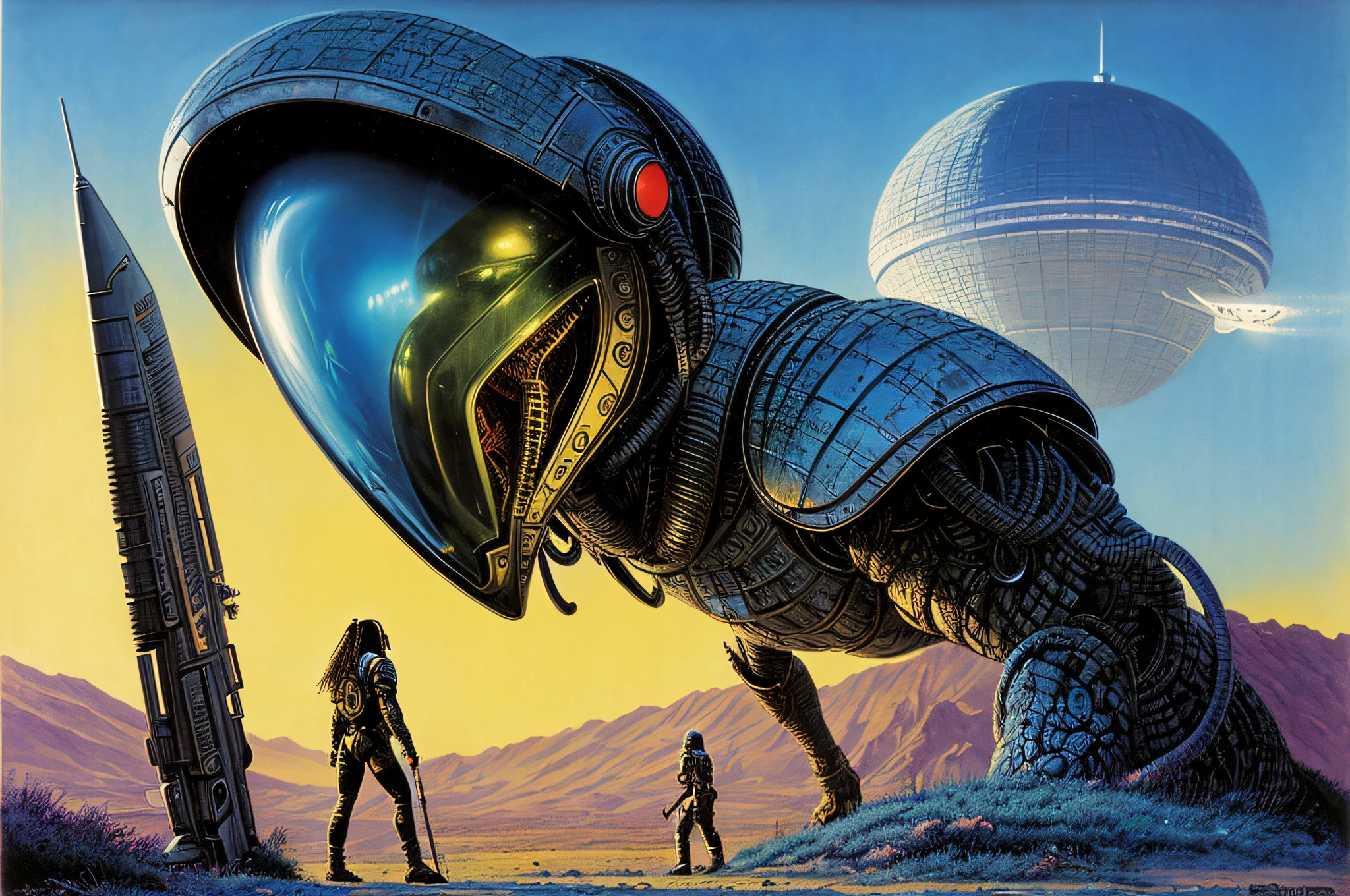 Predator, hyperrealism, Ed Emshwiller, scifi, a storybook illustration, retrofuturism