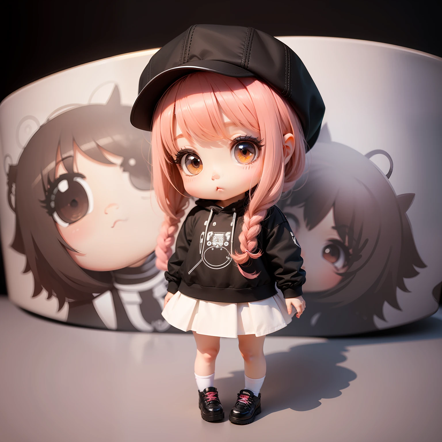 1 girl with hat，chibi girl，Plastic OOD，Full body like，Moe new big head