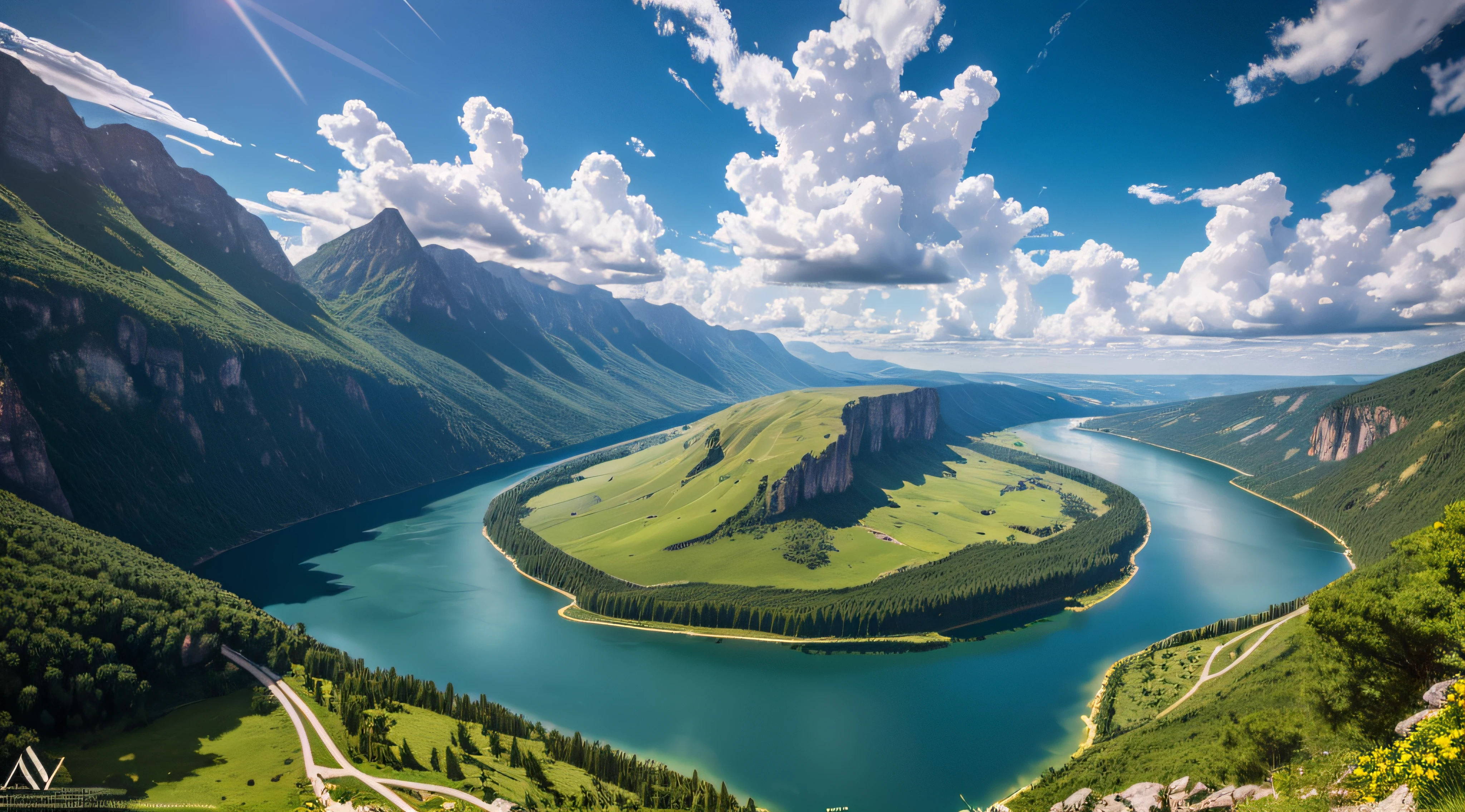 tmasterpiece，Ultimate quality，CG unity 8k wallpaper，Super delicate，Beautiful skies and clouds，Rich natural scenery，sheer cliffs，Lakes and rivers，Waterfall flying water，Aoyama is beautiful，Nowhere to be seen，Excellent view，A long-won photo contest，scenecy，photography of，Ultra photo realsisim，Background bokeh，The depth of field is full，HDR high dynamics，True restore，iintricate，Attention to detail，Dramatic，The perfect presentation of Midjourney's artistic style
