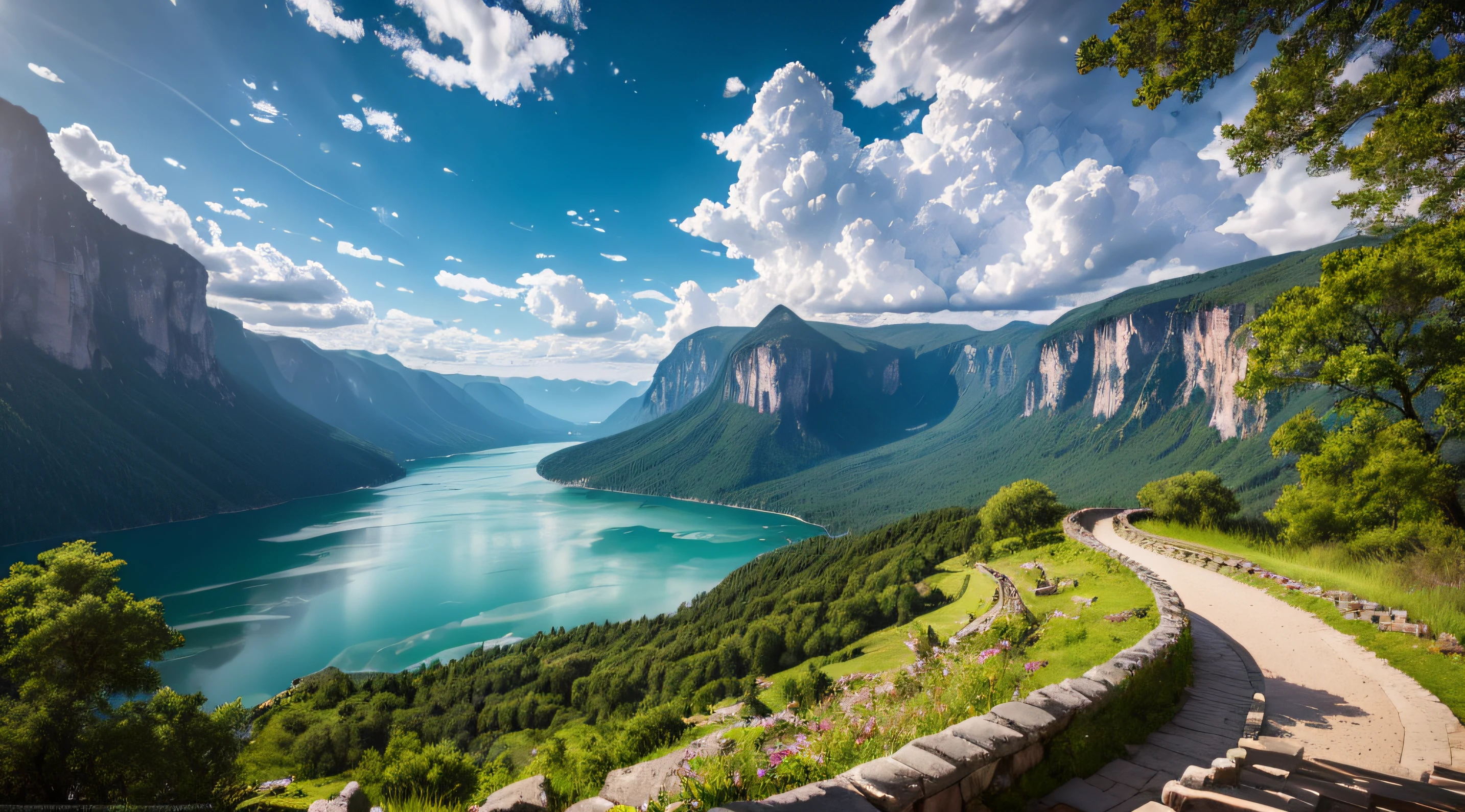 tmasterpiece,Ultimate quality,CG unity 8k wallpaper,Super delicate,Beautiful skies and clouds,Rich natural scenery,sheer cliffs,Lakes and rivers,Waterfall flying water,Aoyama is beautiful,Nowhere to be seen,Excellent view,A long-won photo contest,scenecy,photography of,Ultra photo realsisim,Background bokeh,The depth of field is full,HDR high dynamics,True restore,iintricate,Attention to detail,Dramatic,The perfect presentation of Midjourney's artistic style