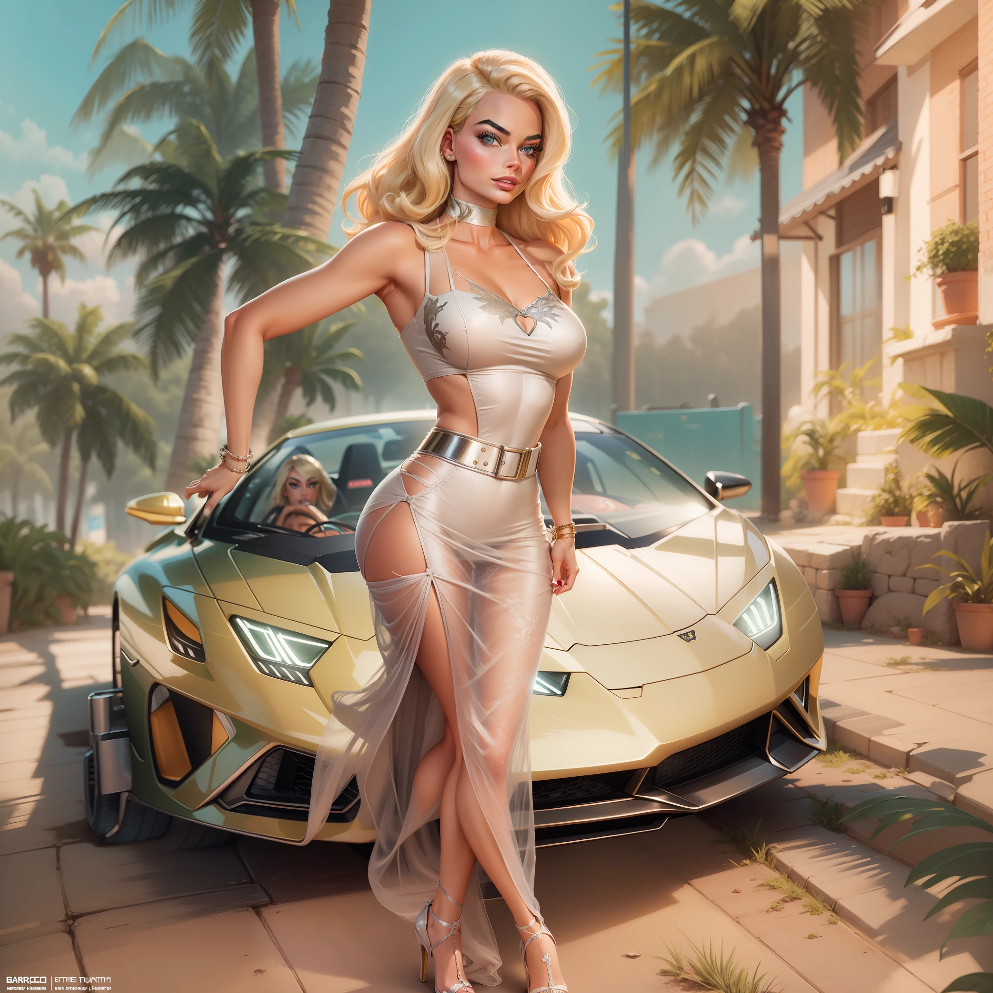 Barbie, Margot Robbie, Em lamborghini huracan, 8k ultra hd |, fundo branco, vintage illustration, Personagem moderno,Barbie 2023, moda, Camiseta, Comfortable, Barbie Comfortable Clothes, filmes, retro design