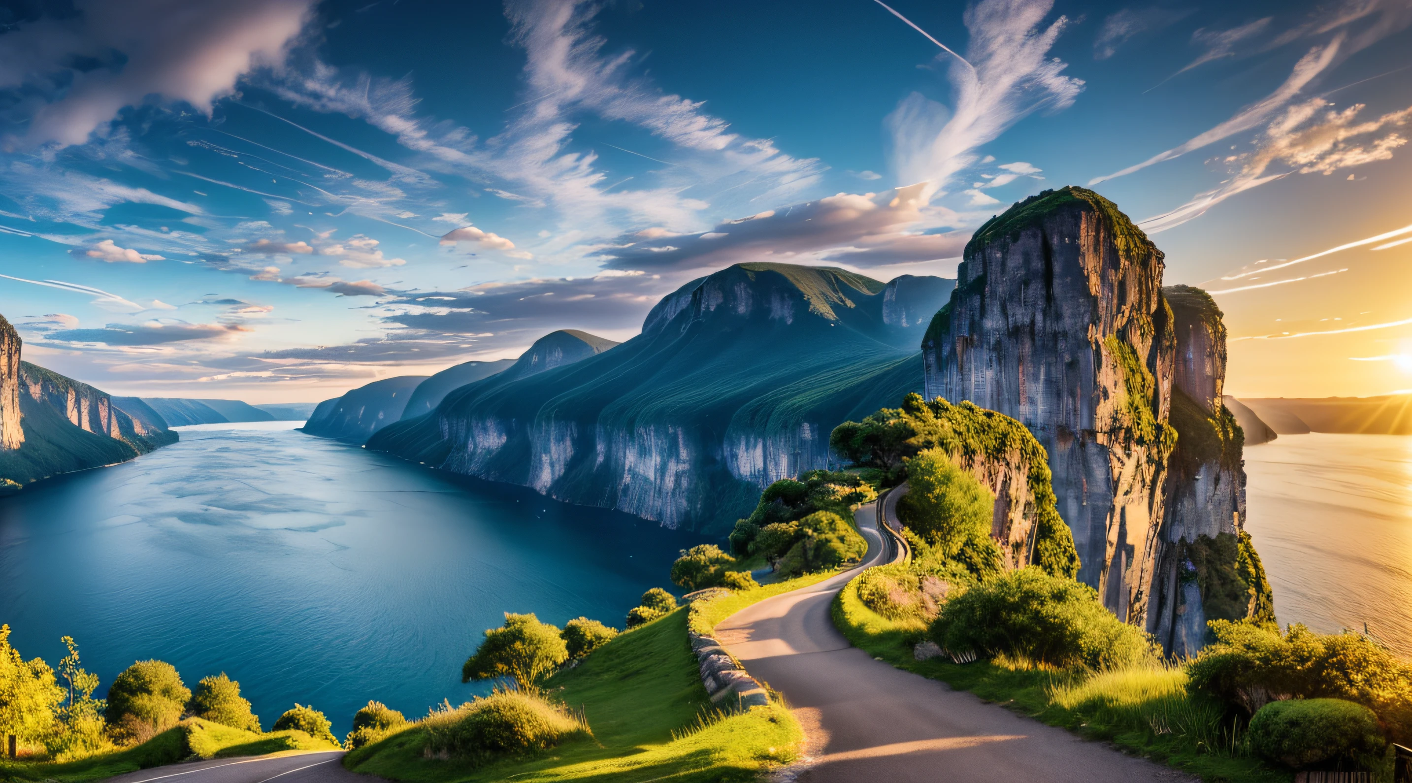 tmasterpiece，Ultimate quality，CG unity 8k wallpaper，Super delicate，Beautiful skies and clouds，Rich natural scenery，sheer cliffs，Lakes and rivers，Waterfall flying water，Aoyama is beautiful，Nowhere to be seen，Excellent view，A long-won photo contest，scenecy，photography of，Ultra photo realsisim，Background bokeh，The depth of field is full，HDR high dynamics，True restore，iintricate，Attention to detail，Dramatic，The perfect presentation of Midjourney's artistic style