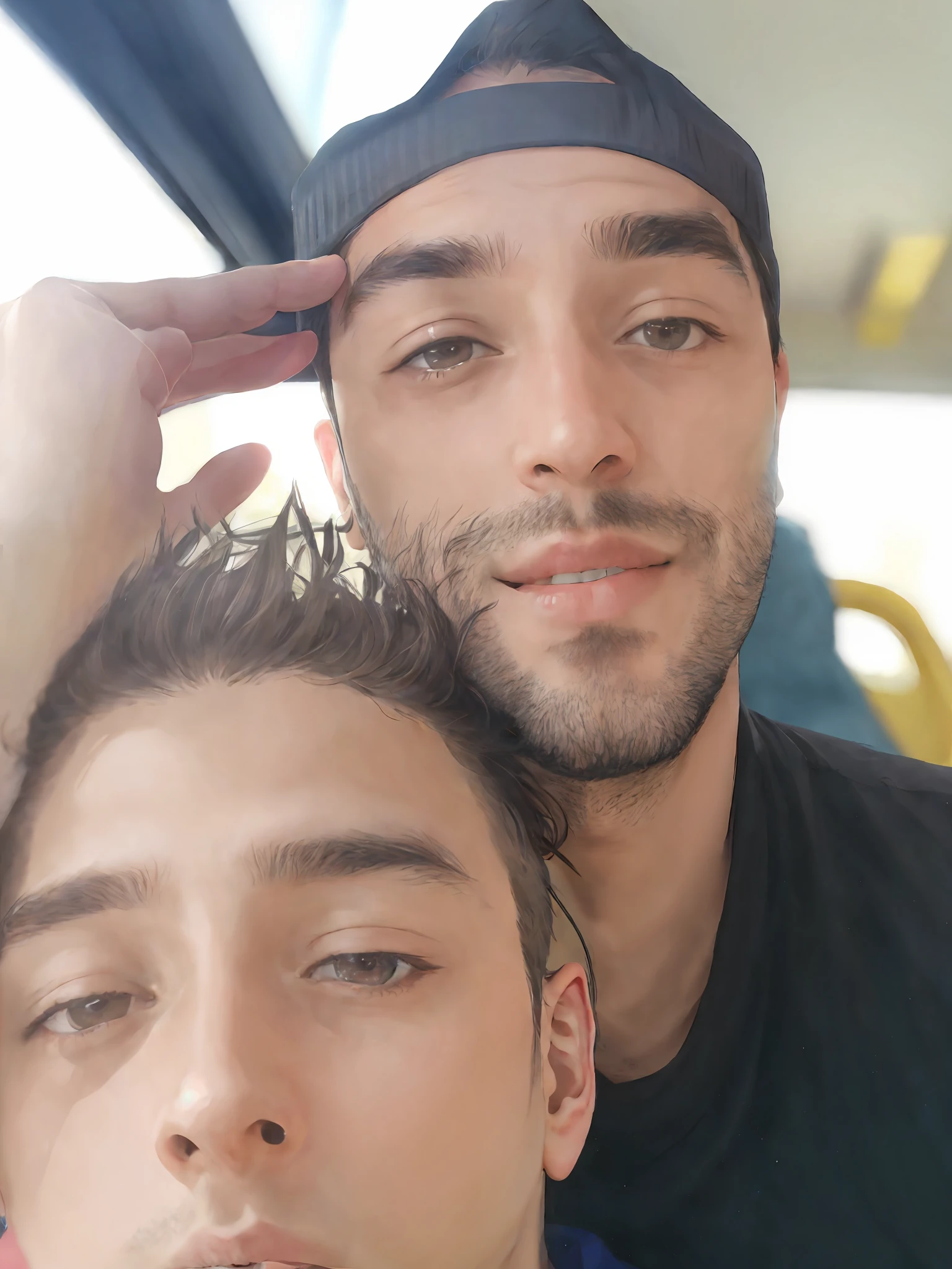 there is a man and a boy who are sitting together, with a kid, imagem de qualidade muito baixa, testa larga paterna carinhosa, Selfie, Fotografia Selfie 8k, pai com filho, foto Selfie, Selfie de um homem, vacation photo, mostrando a testa, Postagem no Reddit, taken in the early 2020s, Carregado, Alejandro, Mohamed Reda