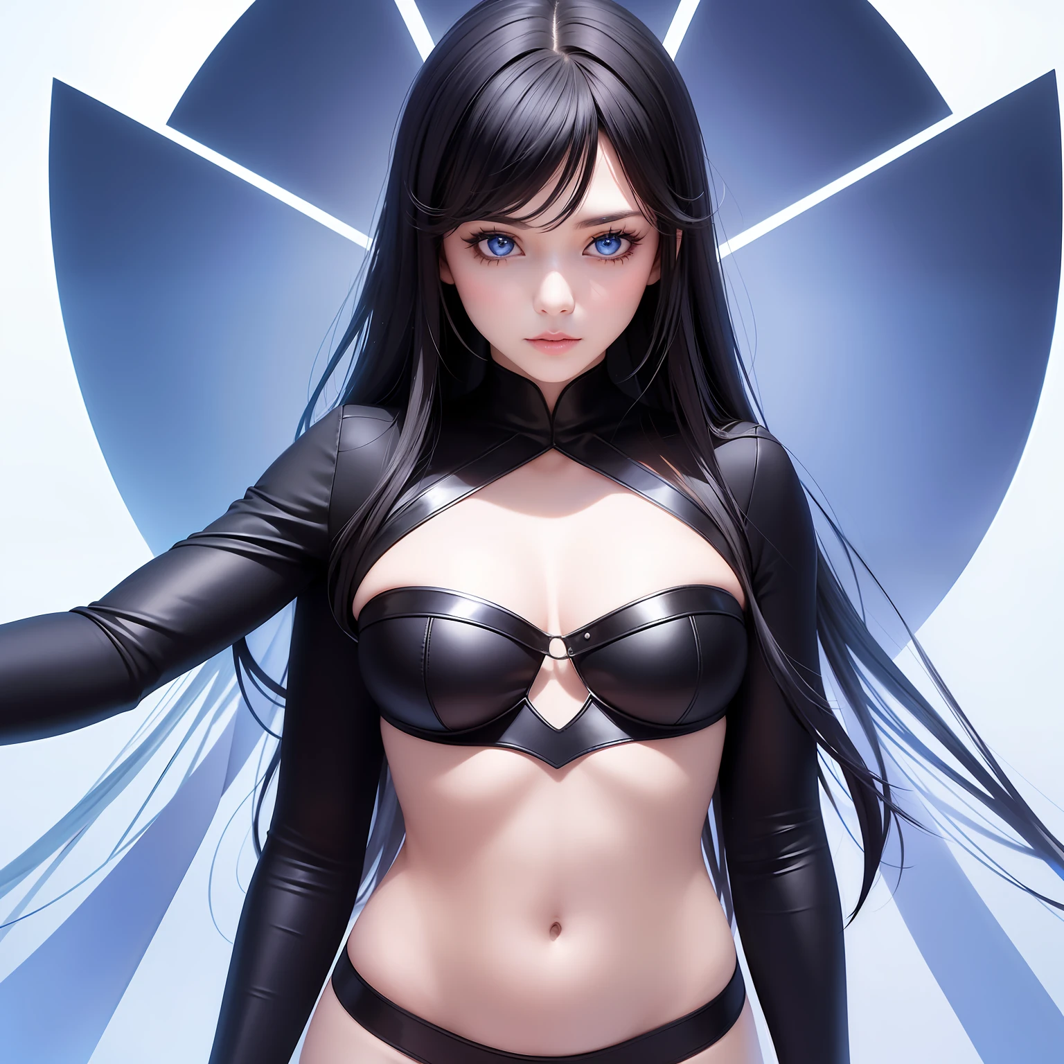 You are an expert in creating image generation AI for NFT ART, Woman looking forward diagonally, Spider-Man Cosplay, The upper part of the body(Above the navel)Only, White background, ​masterpiece, Pictorial style、The theme is popular cosplay for humans, Charisma, She is an Asian beauty, 25-years old, long, deep black hair:1.2, blue eyess:1.2, Symbol of beauty and popularity of cosplay, The face is very human., The expression is ahe face, There are 5 fingers on each hand, This will be popular in NFT art