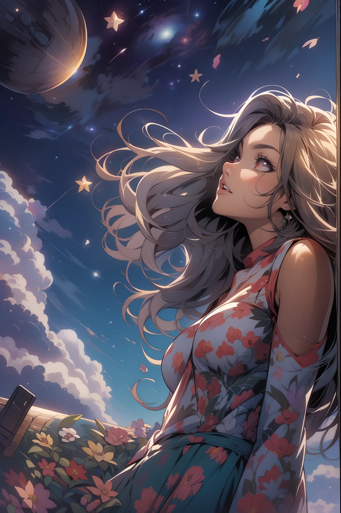 ::Jason Fabok estilo ::2.0 comix illustration style,Estilo Tatoon , Comic book style ,Ashley Alexiss,mulher bonita com cabelo longo ultra detalhado, (fundo bonito ultra colorido :1.2)Misto-idioma_Texto, letras japonesas em graffit,, fantastic paintings ,estilo grafite;, flor, olhos altamente detalhados , uma camiseta ou vestido com uma blusa branca por baixo, with position, e pulseiras, com longos cabelos pretos , Gradiente de cores HDR, fora, Vibrando, Fantastic paintings by Joe Madureira ,alta qualidade,(Canon EOS 5D Marca IV:1.2), (obra-prima: 1.2), (melhor qualidade: 1.2), (altamente detalhado: 1.3), (detalhe intrincado), (capturando cada detalhe requintado:1.2), alta resolução, best illustration, perfect lighting, 4k, olhos perfeitos, rosto perfeito, perfect lighting, (high resolution, fotorrealista:1.4), (((corpo inteiro))), (master part, high resolution, fotorrealista:1.4), (Serena Noite Estrelada:1.2), ( com cabelo longo:1.2) Looking Up The Sky, deitado em um (gramado baixo:1.1), (mar de flores coloridas:1.2) Cercando-a, Creating a (magical ambiance:1.2), (camera capturing the scene:1.2), (Focus on the starry sky:1.2), (lua grande brilhante:1.2), (Cometa brilhante:1.2) Cutting the sky, deixando um (trilha luminosa:1.2) em seu rastro, (pura beleza e charme:1.2) symbolizing the connection between the girl and the universe around her, (Capturing the essence of celestial wonder:1.1).STYLE JKenneth Rocafort ::2.9 (masterpiece:1.2, best quality), (finely detailed beautiful eyes: 1.2), ((1girl Kelly Brook very beautiful woman BIG BREAST )), ((solo)), (red eyes:1.4), (finely detailed eyes and detailed face:1.3),), (with jeans and a white t-shirt or dress:1.3), (beautiful and clear background:1.2), (extremely detailed CG, ultra-detailed, best shadow:1.1), ((depth of ,526mix, melhor qualidade, alta qualidade, extremamente detalhado CG unidade 8k papel de parede, HDR, trending on ArtStation, trending in cgsociety, High detail,