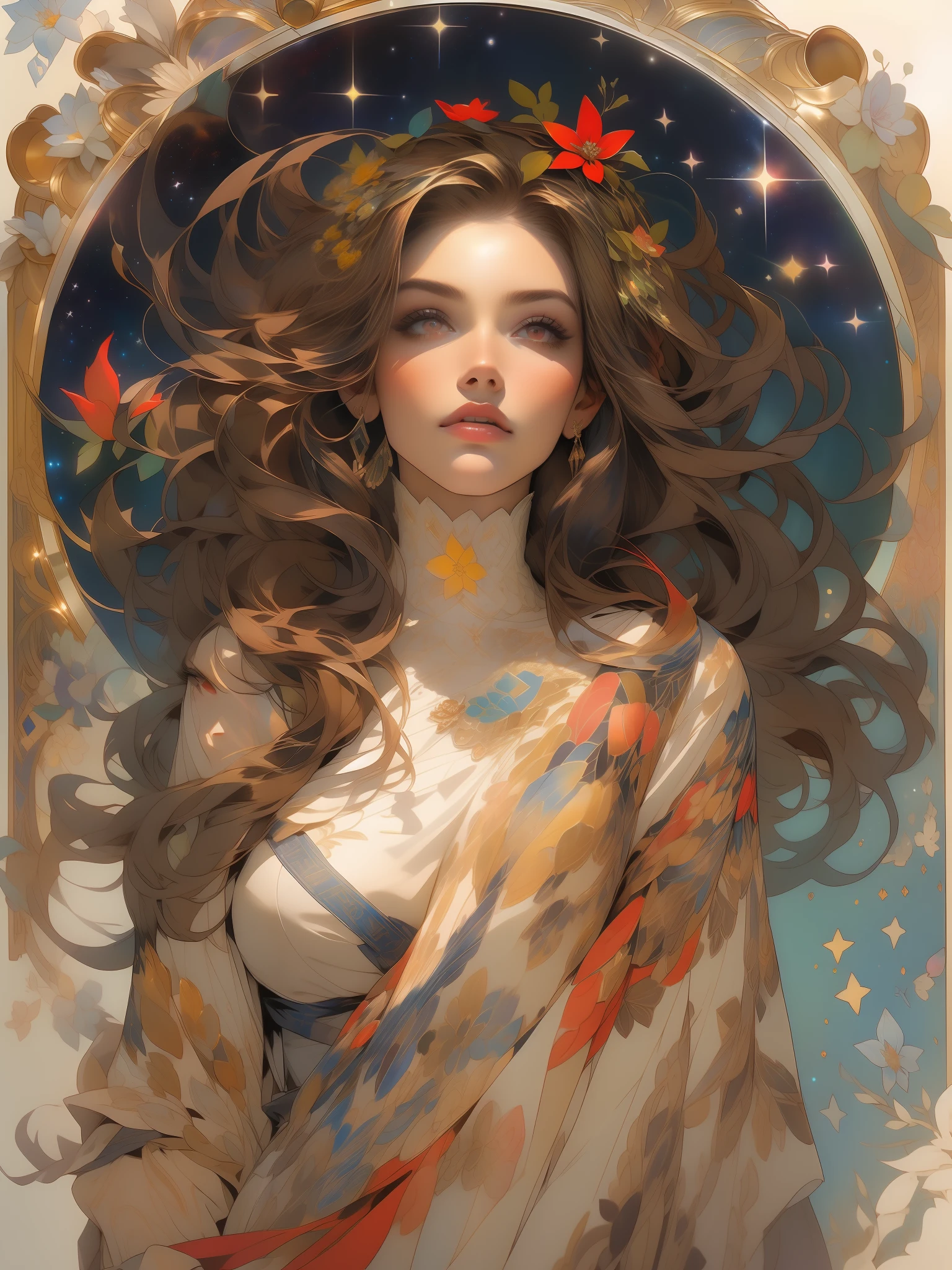 estilo de tatuagem tribal,Greece,alta qualidade, corpo feminino mulher,mulher bonita com cabelo preto longo,Estilo de tatuagem,Estilo Alphonse Mucha, campos de caramelo, obelisco, white location, marrom, Cores,Fantastic Paintings by Paolo Eleuteri Serpieri ,cores uhd, (Canon EOS 5D Marca IV:1.2), (obra-prima: 1.2), (melhor qualidade: 1.2), (altamente detalhado: 1.3), (detalhe intrincado), (capturando cada detalhe requintado:1.2), alta resolução, best illustration, perfect lighting, 4k, olhos perfeitos, rosto perfeito, perfect lighting, (high resolution, fotorrealista:1.4), (((corpo inteiro))), (master part, high resolution, fotorrealista:1.4), (Serena Noite Estrelada:1.2), (menina com cabelo longo:1.2) Looking Up The Sky, deitado em um (gramado baixo:1.1), (mar de flores coloridas:1.2) Cercando-a, Creating a (magical ambiance:1.2), (camera capturing the scene:1.2), (Focus on the starry sky:1.2), (lua grande brilhante:1.2), (Cometa brilhante:1.2) Cutting the sky, deixando um (trilha luminosa:1.2) em seu rastro, (pura beleza e charme:1.2) symbolizing the connection between the girl and the universe around her, (Capturing the essence of celestial wonder:1.1).STYLE JKenneth Rocafort ::2.9 (masterpiece:1.2, best quality), (finely detailed beautiful eyes: 1.2), ((1girl Kelly Brook very beautiful woman BIG BREAST )), ((solo)), (red eyes:1.4), (finely detailed eyes and detailed face:1.3),), (with jeans and a white t-shirt or dress:1.3), (beautiful and clear background:1.2), (extremely detailed CG, ultra-detailed, best shadow:1.1), ((depth of field)), ((watercolor)), large breasts, bare shoulders, flowers and petals, beautiful concept illustration , (white background:0.5), (illustration :1.1), (extremely fine and beautiful:1.1), (perfect details:1.1) experience