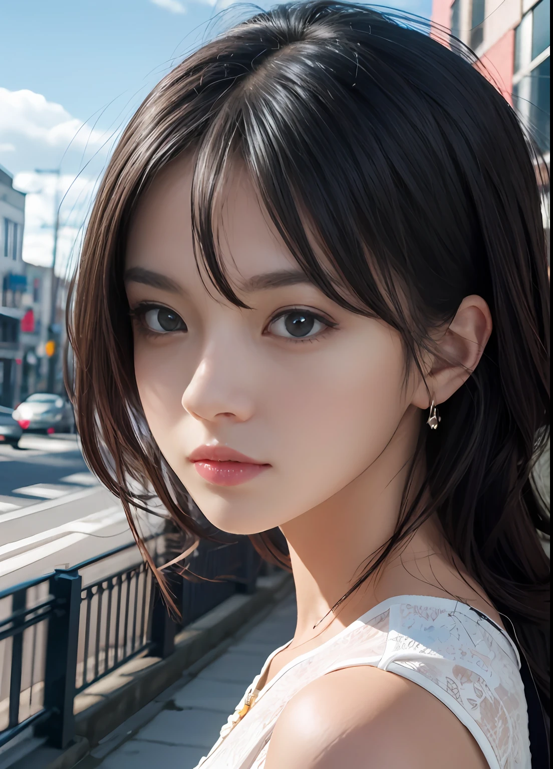 (best-quality:0.8),
(best-quality:0.8), perfect anime illustration, extreme closeup portrait of a pretty woman walking through the city