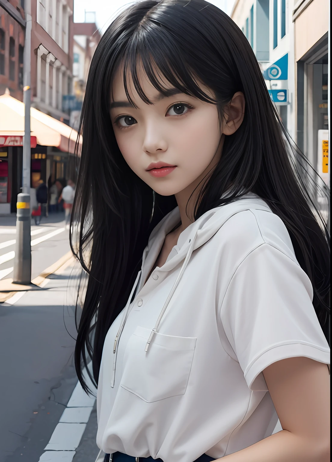 (best-quality:0.8),
(best-quality:0.8), perfect anime illustration, extreme closeup portrait of a pretty woman walking through the city