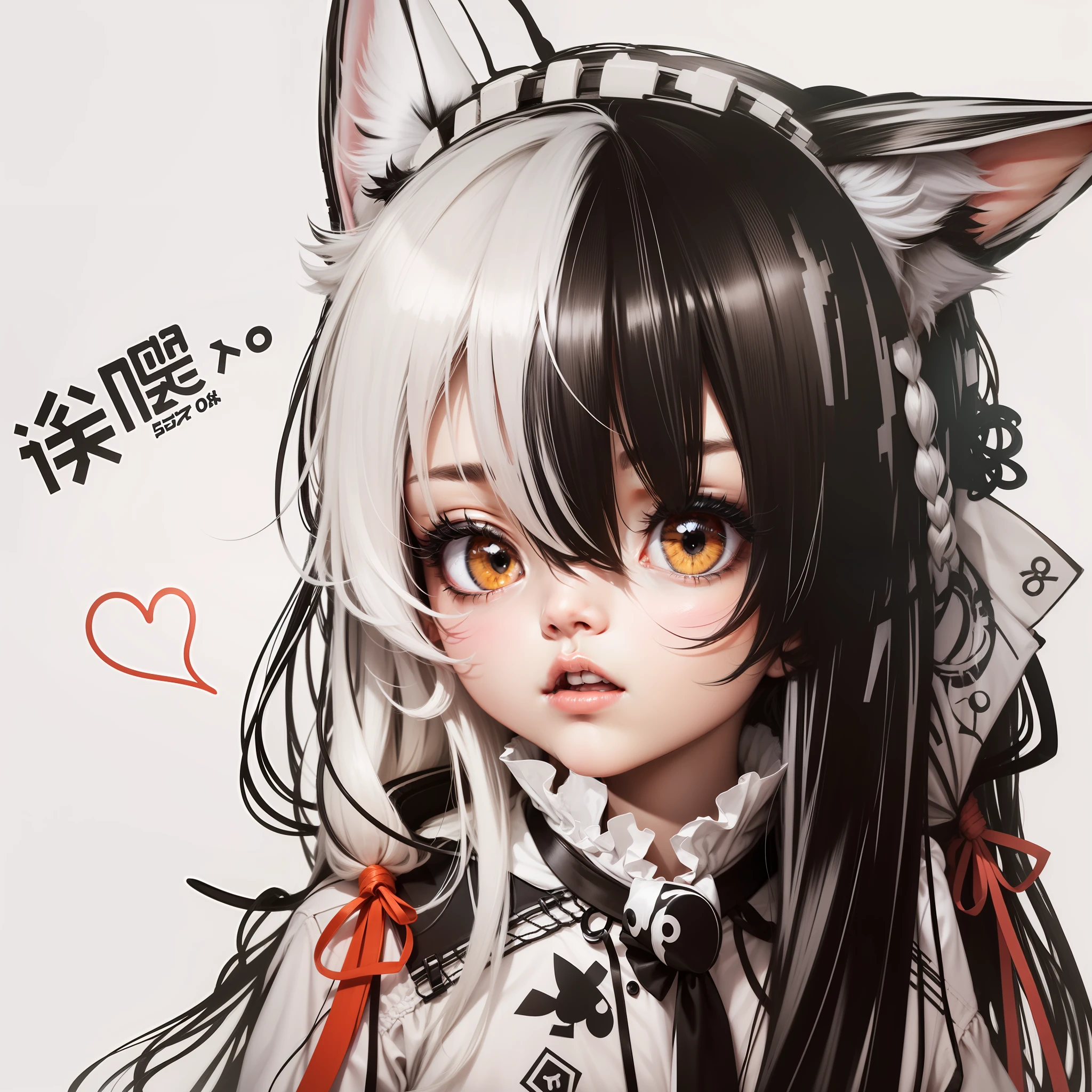 Sick,cat ear,Black and white hair