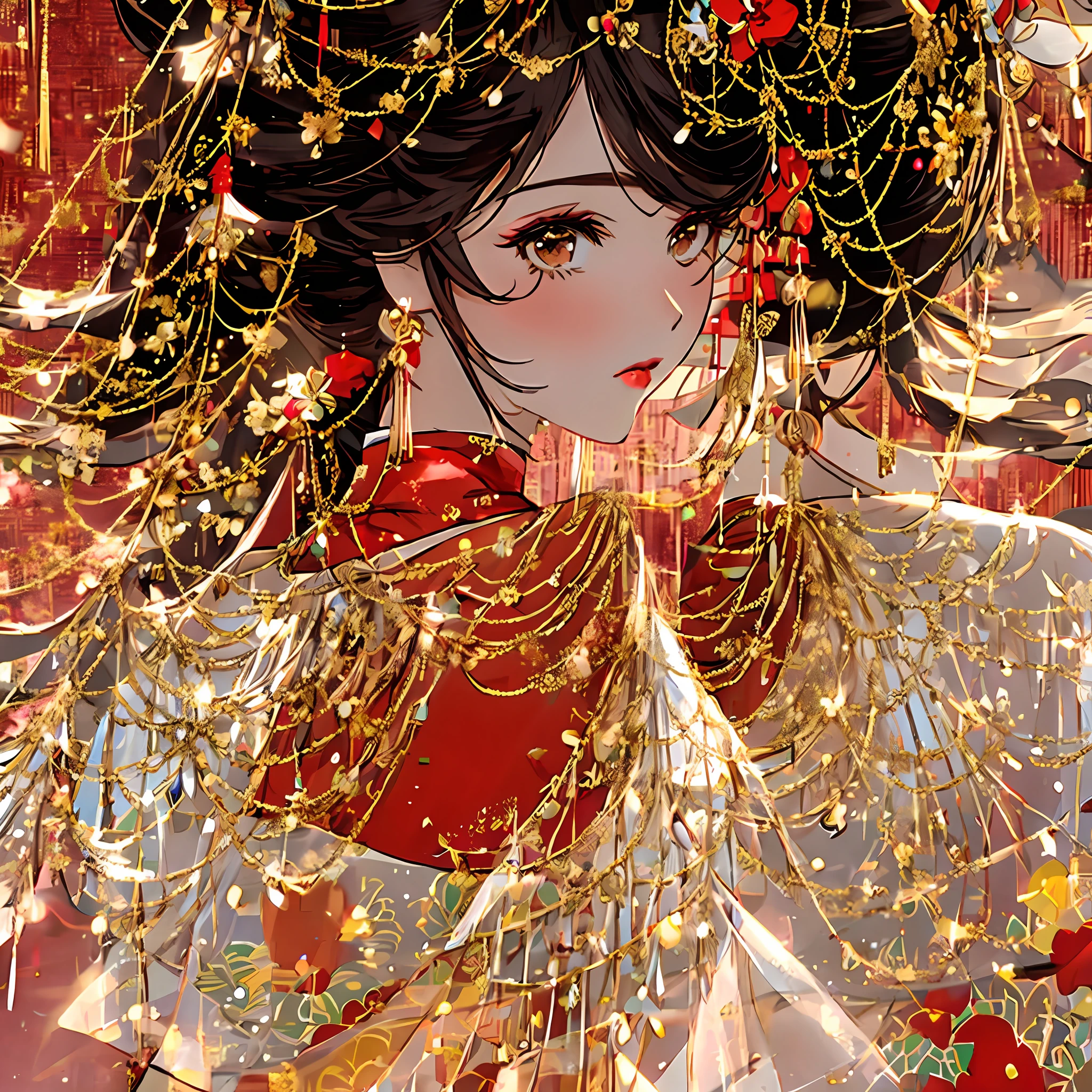 A close-up of a woman in Hanfu,Flowers in the hair, geisha hairstyle, ancient chinese beauti, traditional female hairstyles, Princesa chinesa antiga, remarkable geisha make up, ancient china art style, Wearing ancient Chinese clothes, China Princess, chinese empress, Traditional beauty, Beautiful rendering of the Tang Dynasty, eardrop,Delicate headgear