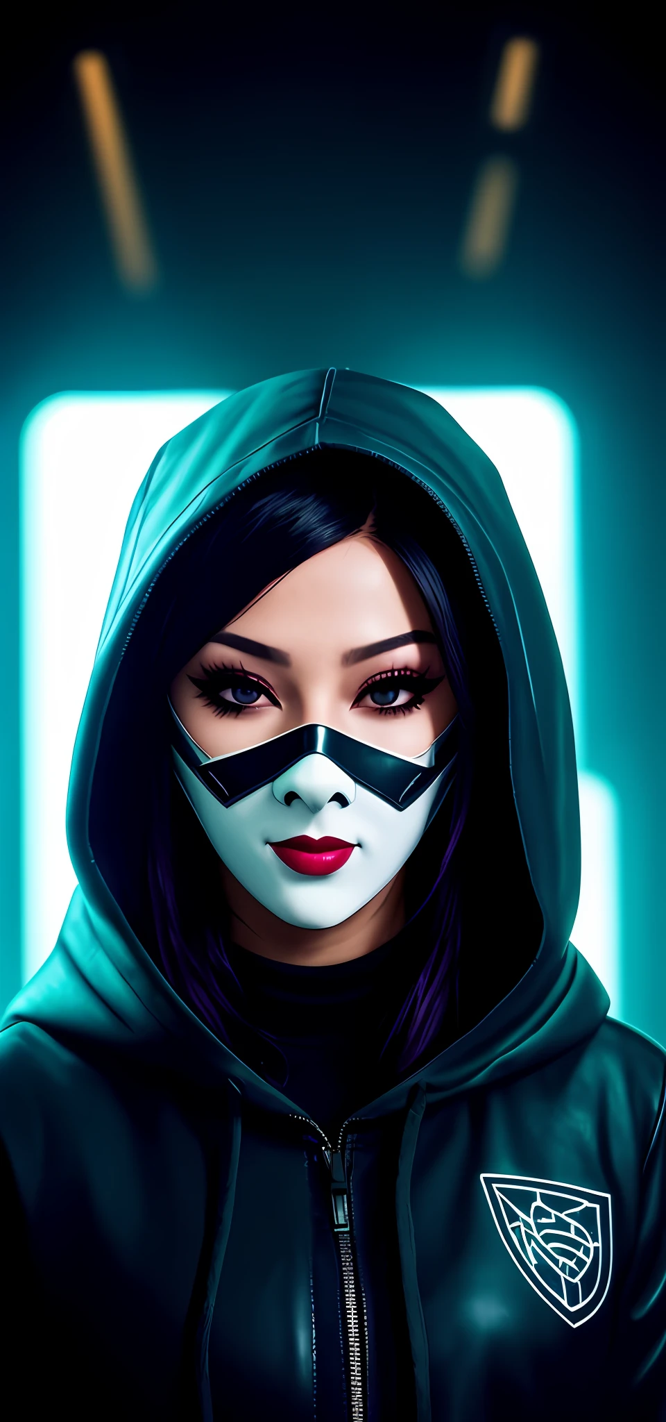 a close up of a person wearing a mask with a hood on, omen from valorant, vega mask, wearing all black mempo mask, sombra from overwatch, ( ( mask ) ), mask, cyberpunk accessory, metal and glowing eyes, jett from valorant, cyberpunk face, cyber universe style, has cyberpunk style, in cyber punk 2077
