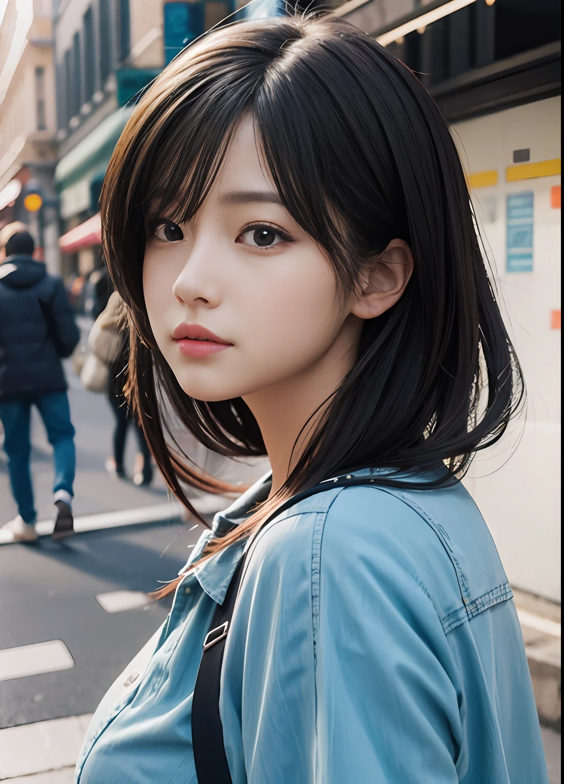 (best-quality:0.8),
(best-quality:0.8), perfect anime illustration, extreme closeup portrait of a pretty woman walking through the city