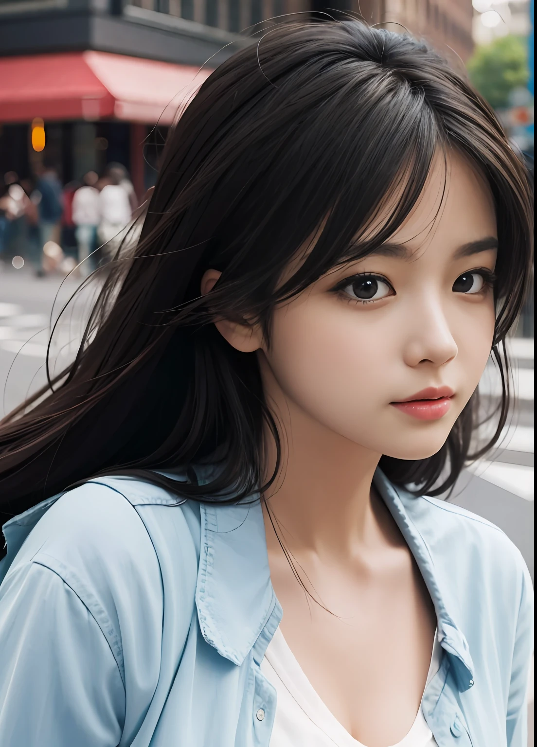 (best-quality:0.8),
(best-quality:0.8), perfect anime illustration, extreme closeup portrait of a pretty woman walking through the city