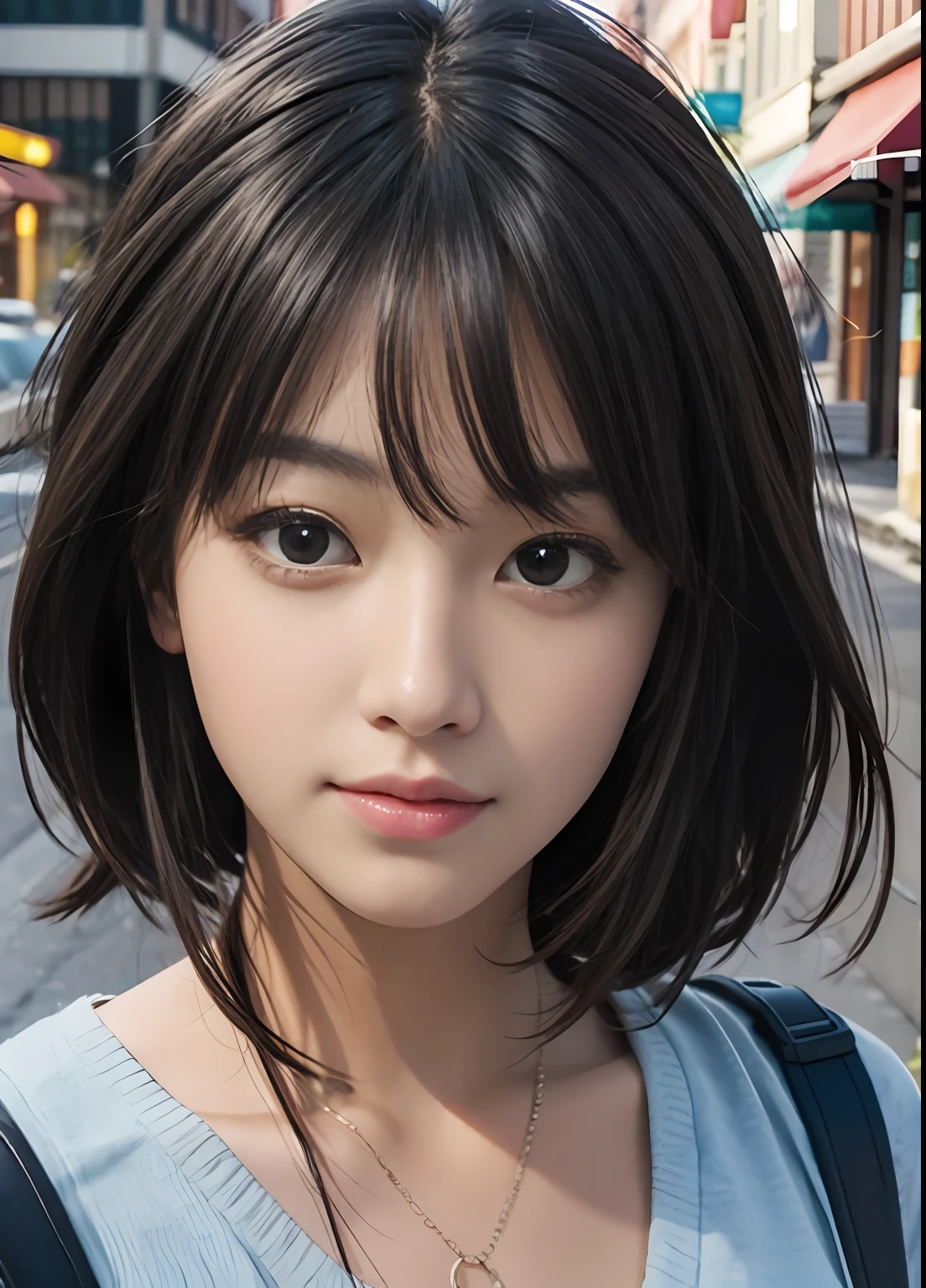 (best-quality:0.8),
(best-quality:0.8), perfect anime illustration, extreme closeup portrait of a pretty woman walking through the city
