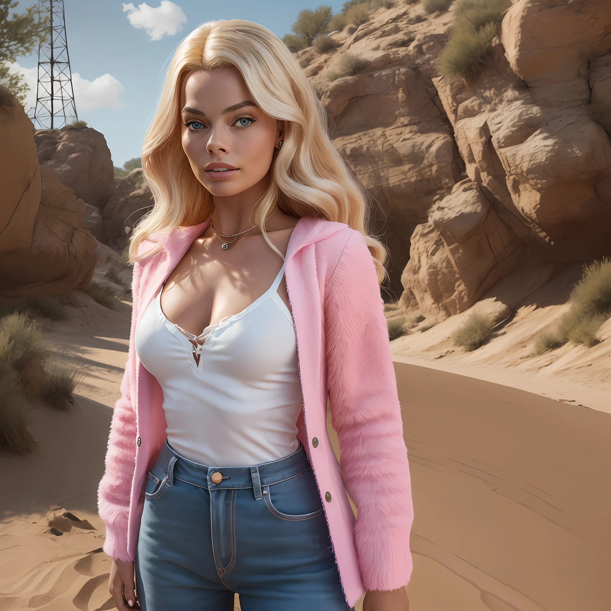 Barbie, Margot Robbie, in land rover evoque pink, 8k ultra hd, white background --auto --s2