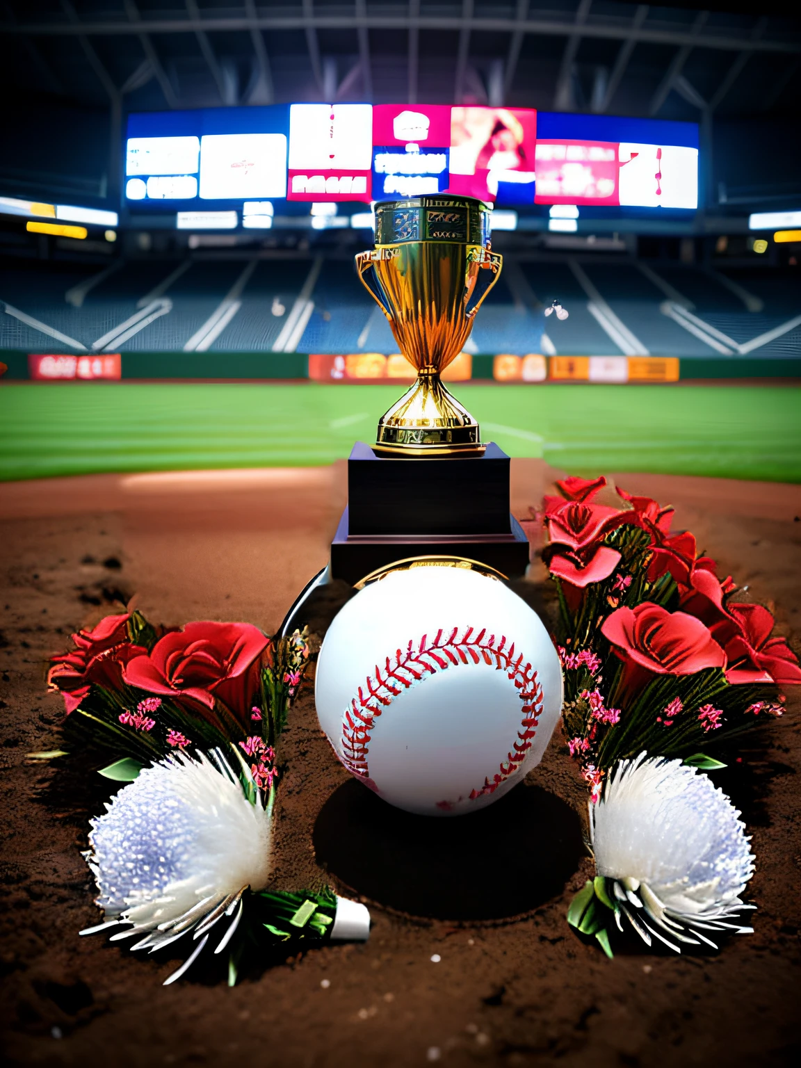 There is a picture of the pitcher's pitching scene in the forehead.、Decorated with a black ribbon hanging。
