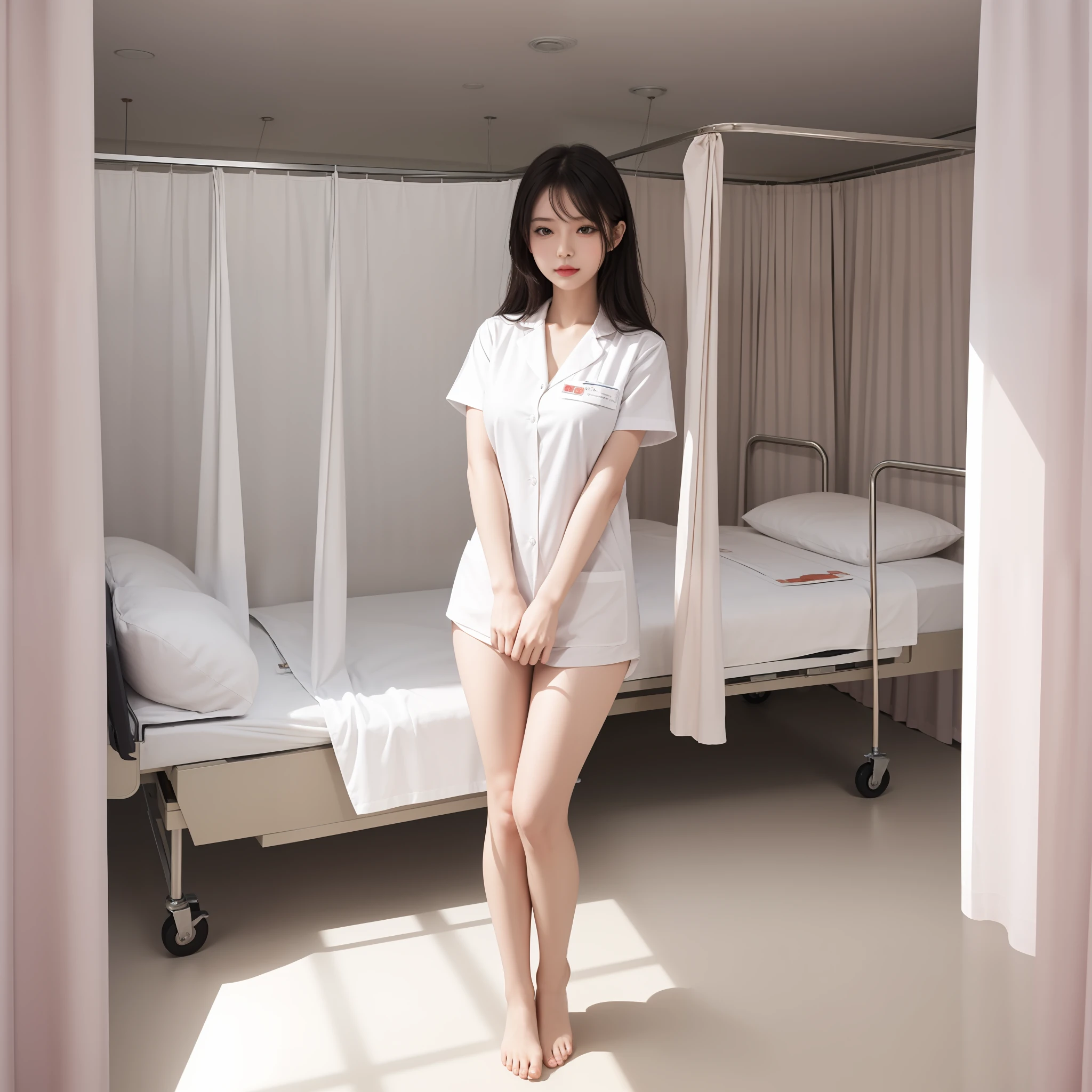infirmary, curtains, 1girl, nurse,, masterpiece, best quality, highly detailed