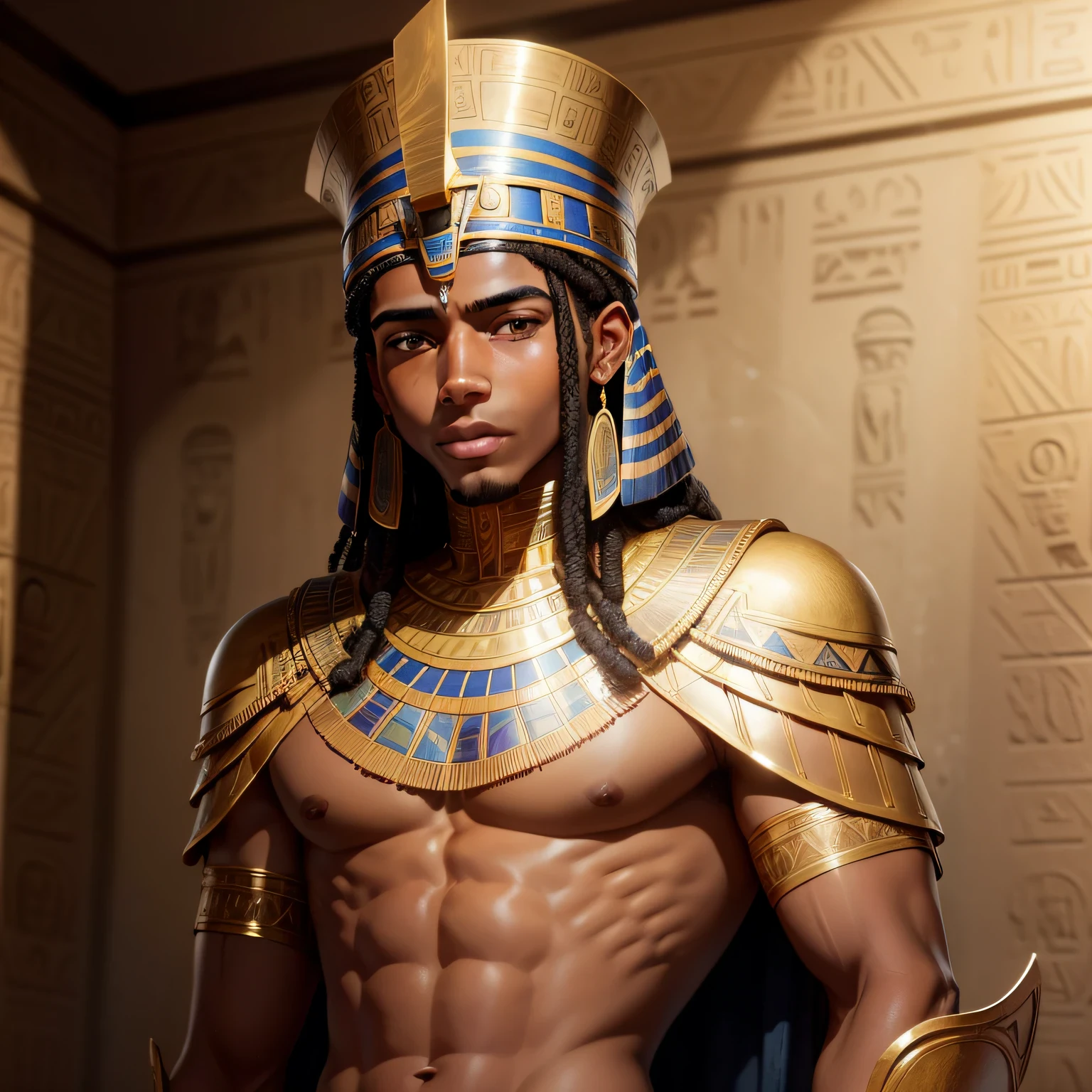 A young man，ancient Egyptian，with brown skin，high qulity