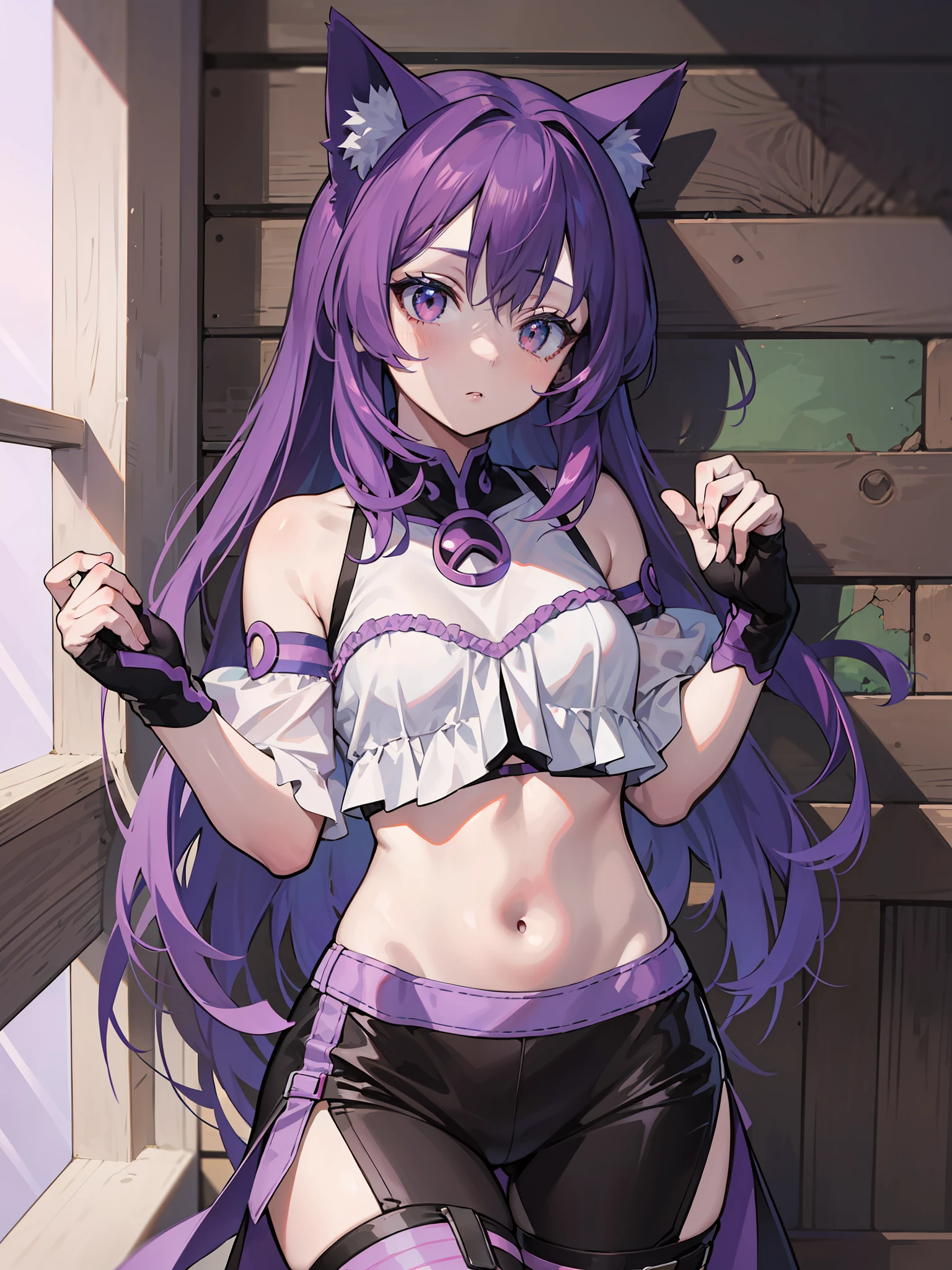 A Little Girl, Shoulders Long Hair, pink Hair, Small Pink Cat Ears, A Pink Cat Tail, Assassin Clothing, Amine Style