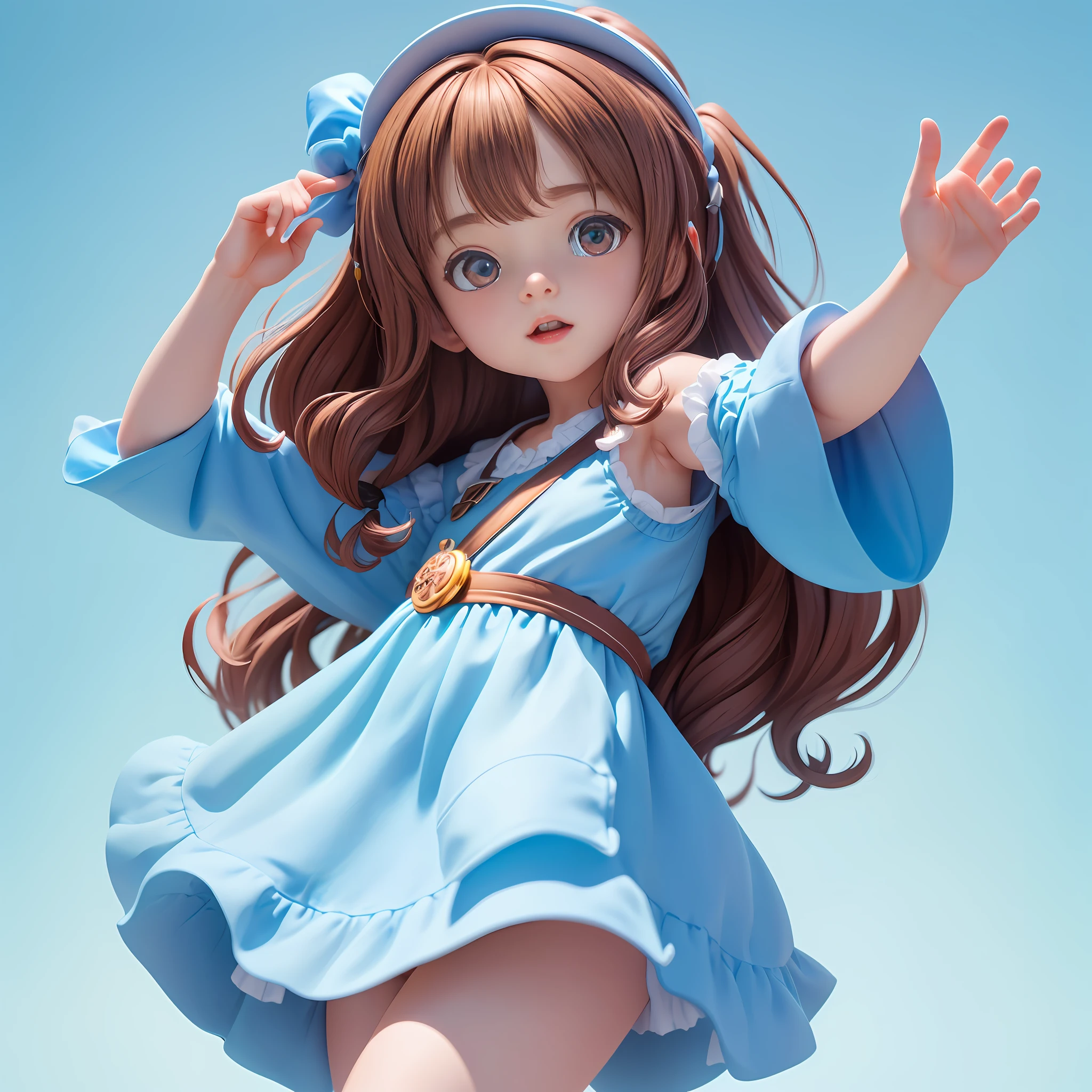 (Extremely detailed CG unified 8k wallpaper), blind box toy style, a cute little girl, brown hair, shoulder-length long hair, light blue clean background, upper body, avatar close-up, avatar