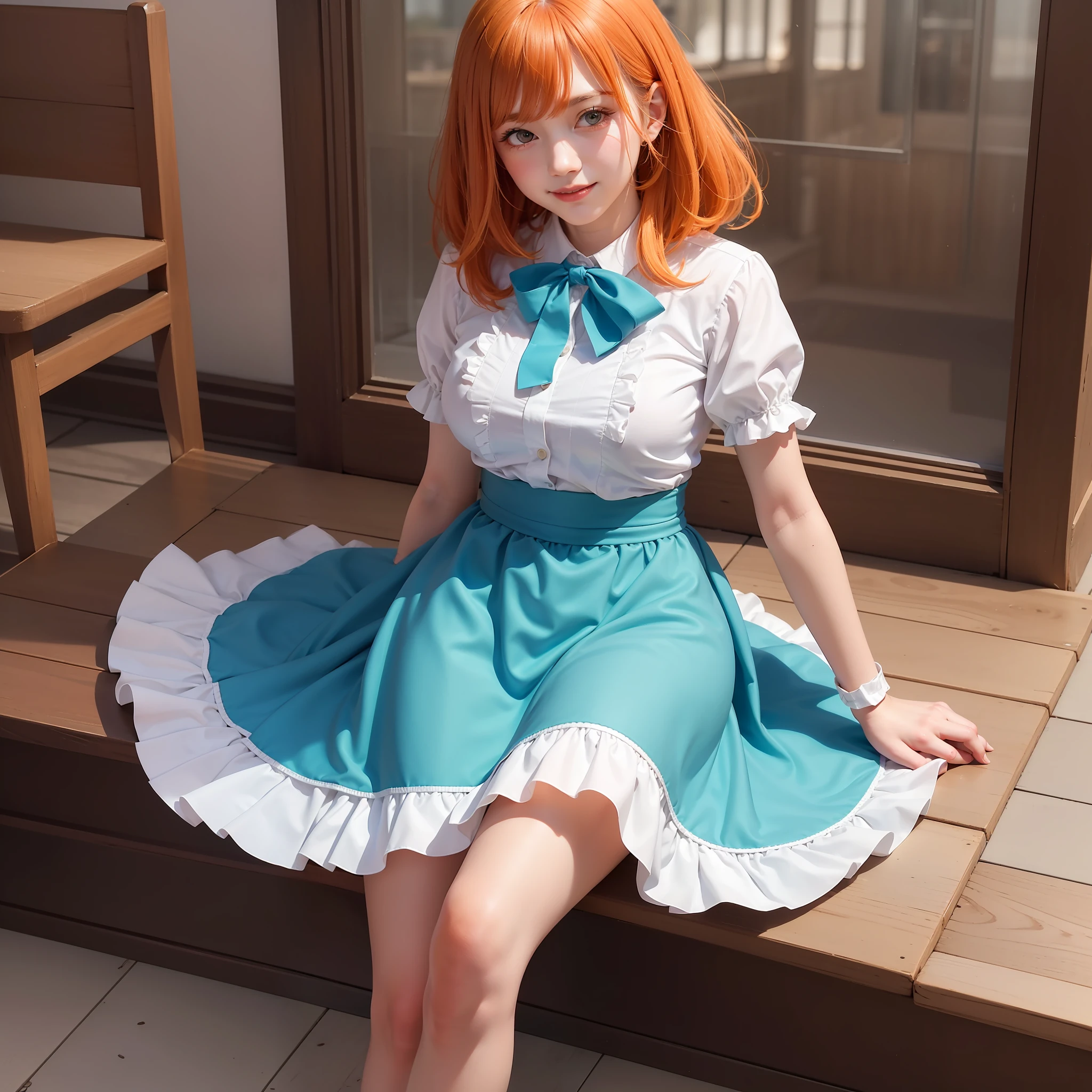Arle Nadja, the main character of the puzzle game series "Puyo Puyo," has a distinctive and cute appearance. She is a young girl with short, bobbed, bright orange hair that frames her face and gently curls at the ends. Arle's eyes are large and expressive, shining with a warm and friendly light. She has a fair complexion and a sweet smile that radiates innocence.  Arle is often seen wearing a simple yet adorable outfit. She dresses in a pink, short-sleeved dress with a white collar and a matching white apron tied around her waist. The dress is adorned with a light blue ribbon at the neckline and a vibrant green bow at the back. Arle completes her look with white knee-high socks and red shoes.  This charming appearance perfectly complements Arle's cheerful and approachable personality. With her cute and inviting design, Arle has become an enduring icon in the world of puzzle games.